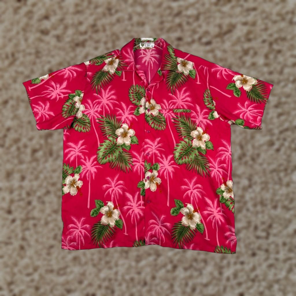 Vintage VHO Shirt Mens 3XL XXXL Pink Green Floral Hawaiian Hibiscus Palm Tree Terivoile Shirt Size US XXL / EU 58 / 5 - 1 Thumbnail