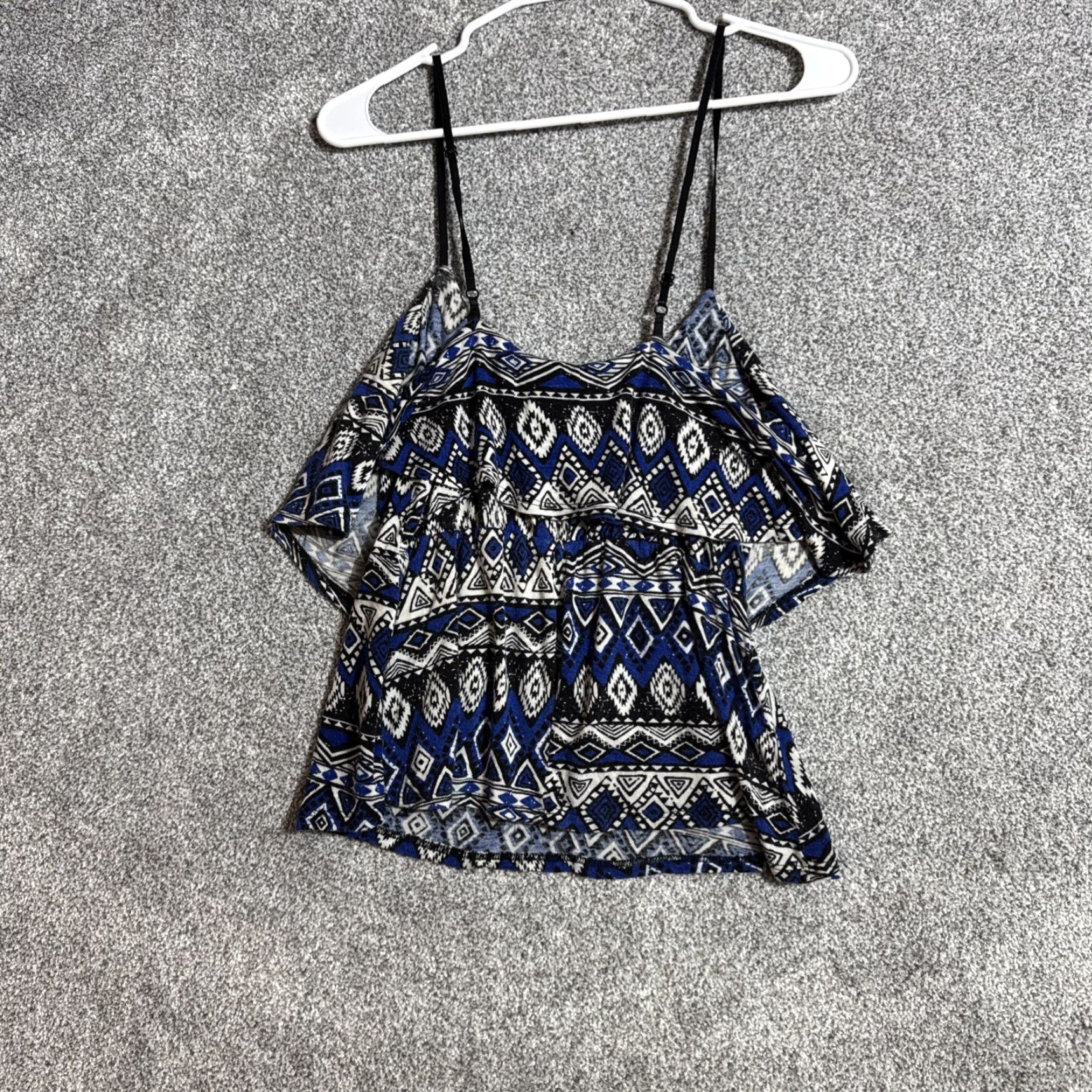 Vintage Y2K Boho Ruffle Top Womens Small Southwestern Aztec Off Shoulder Festival USA Blouse Rayon Spandex Blue Short Sleeve Geometric Ruffle Size S / US 4 / IT 40 - 7 Thumbnail