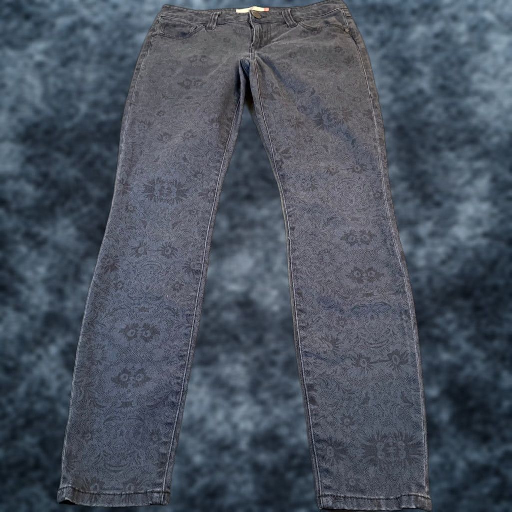 Vintage Cabi Jeans Women 4 Dark Blue Floral Damask Skinny Stretch Denim 30x29" Size 27" / US 4 / IT 40 - 1 Thumbnail