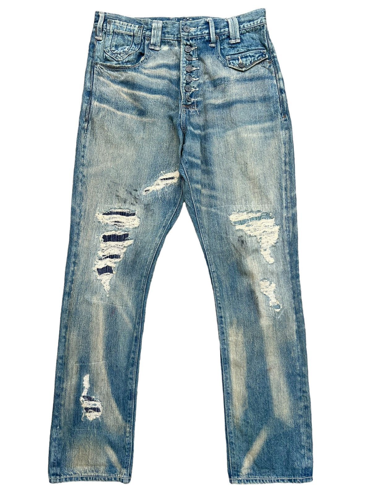 Japanese Brand Bond & Peace Patchwork Distressed Baggy Denim Jeans 32x32 Size US 32 / EU 48 - 2 Thumbnail