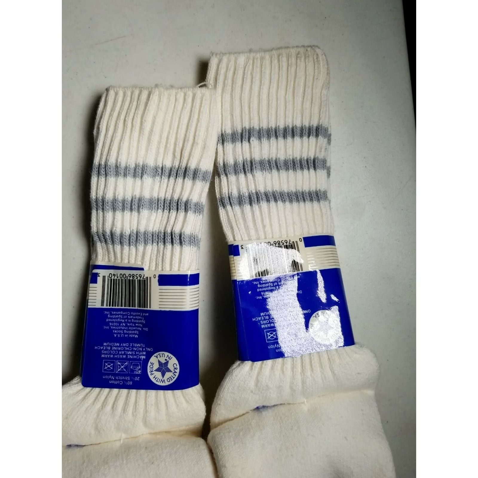 Spalding VINTAGE Spalding RACQUET SPORTS Tube Socks Gray White Stripe 10-13 Mens Size ONE SIZE - 5 Thumbnail