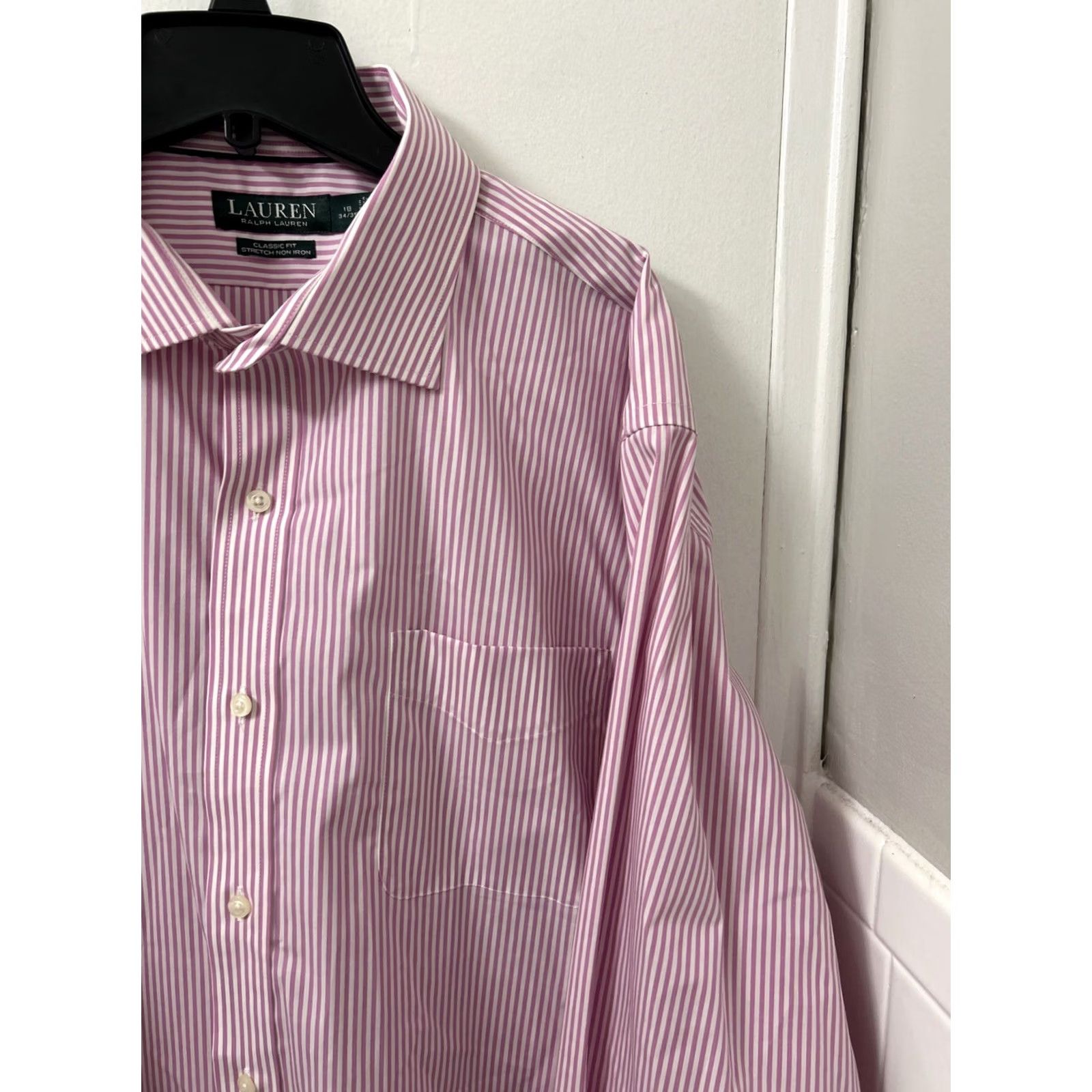 Ralph Lauren Lauren Ralph Lauren Shirt Men 18 Pink White Striped Classic Fit Stretch Non Iron Dress Shirt Button-Down Collar Mens Size US XXL / EU 58 / 5 - 4 Thumbnail