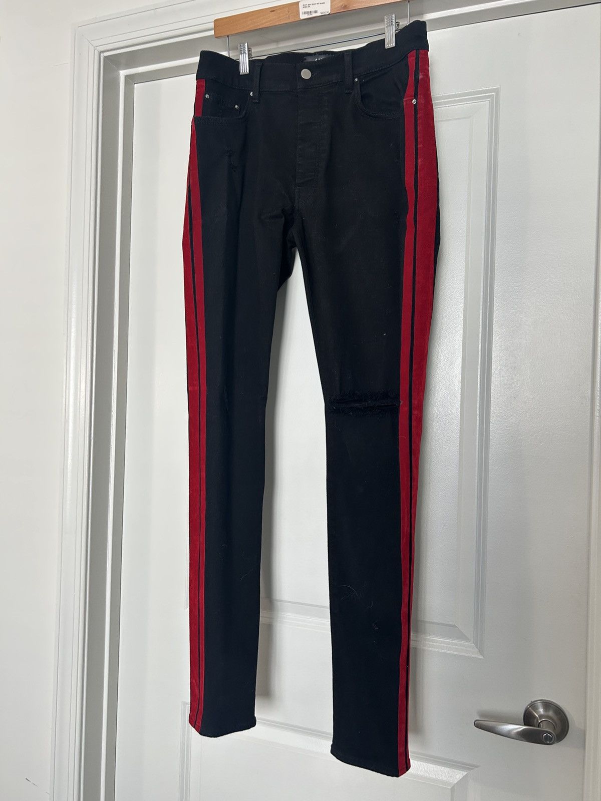 Amiri AMIRI Track Stripe red suede Jeans black mx1 Size US 34 / EU 50 - 1 Thumbnail