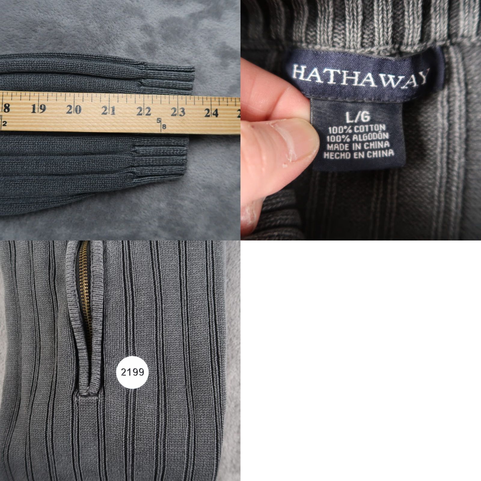 Vintage Hathaway Sweater Mens Large Gray 1/4 Zip Mock Neck Ribbed Cotton Pullover Thick Casual Classic Pullover Mens Regular L Gray Zipper Knit Ribbed Cotton Size US L / EU 52-54 / 3 - 8 Thumbnail