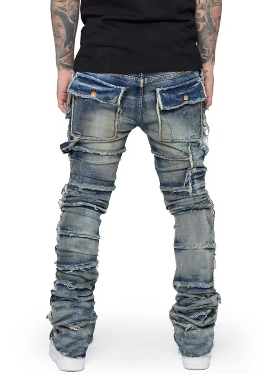 Jean Slim Fit Patchwork Stacked Pockets Jeans Size US 34 / EU 50 - 2 Thumbnail