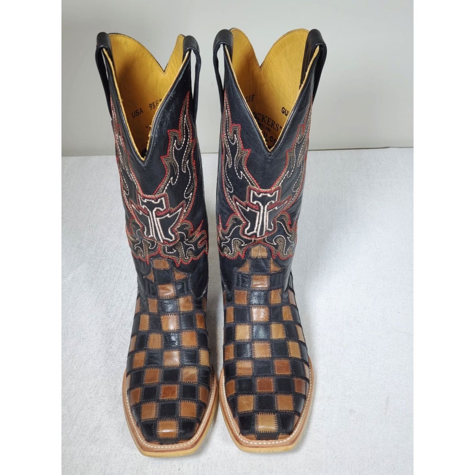 Vintage Tin Haul Co. Western Boots Square Toe Men’s US 9 EE Black and Brown Coat Arms Sole Boot Size US M / EU 48-50 / 2 - 7 Thumbnail