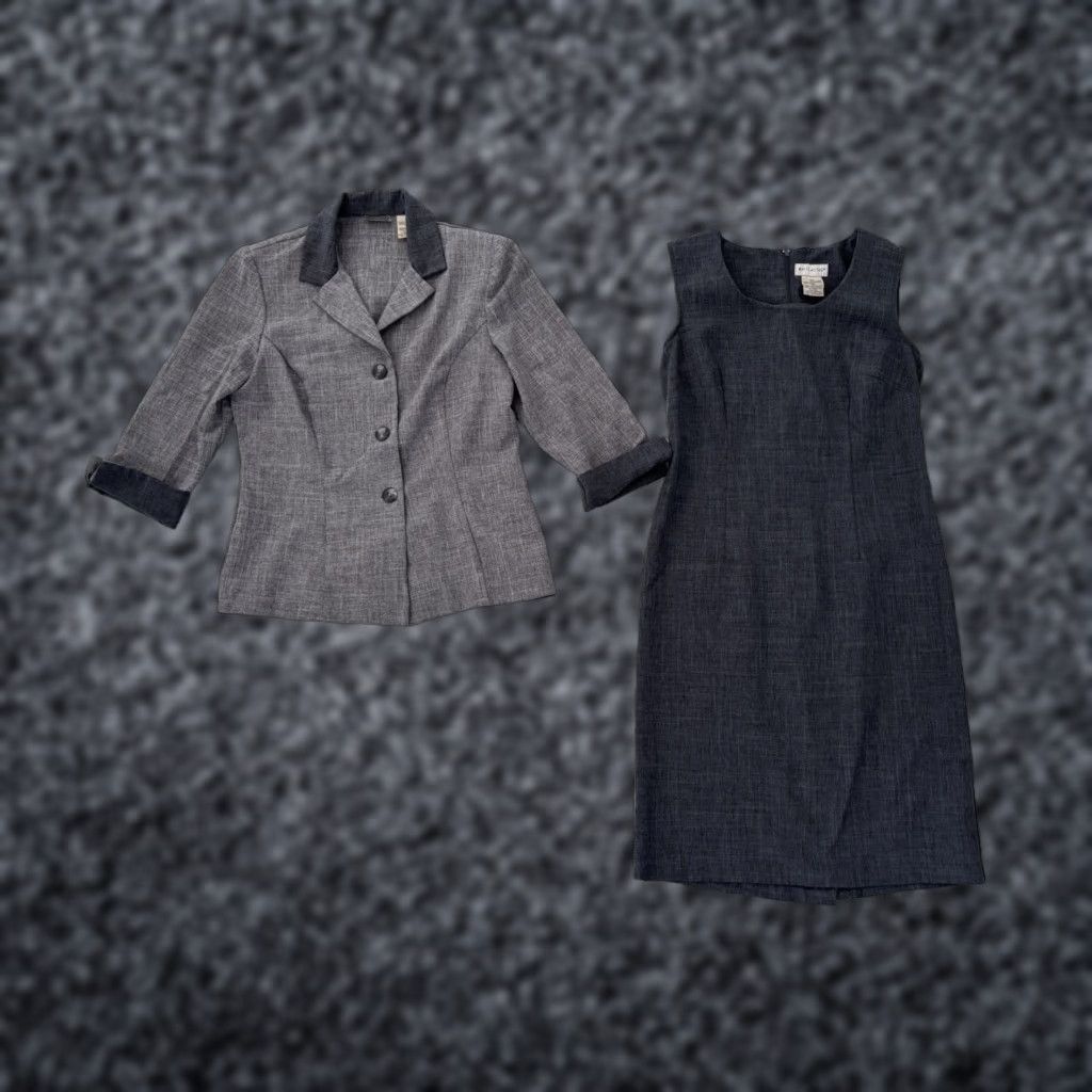 VINTAGE White Stag Jacket & Dress Set Gray 2 Piece Womens 10 Office Casual