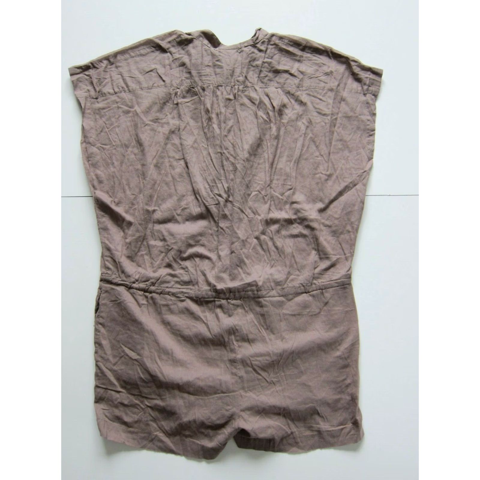 DKNY DKNY 100% Cotton Brown Lightweight Oversized Jumper Romper W/Pockets Women S Shirt Size S / US 4 / IT 40 - 2 Thumbnail