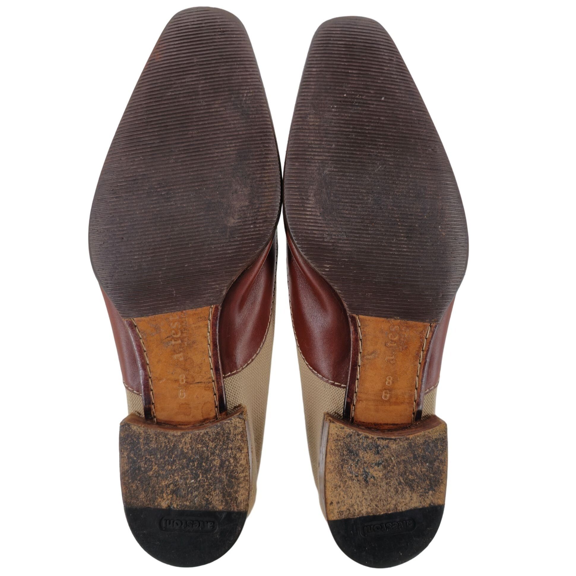 Testoni A. Testoni Italy Men 9 Dress Shoe Beige Brown Canvas Leather Size US 9 / EU 42 - 3 Thumbnail