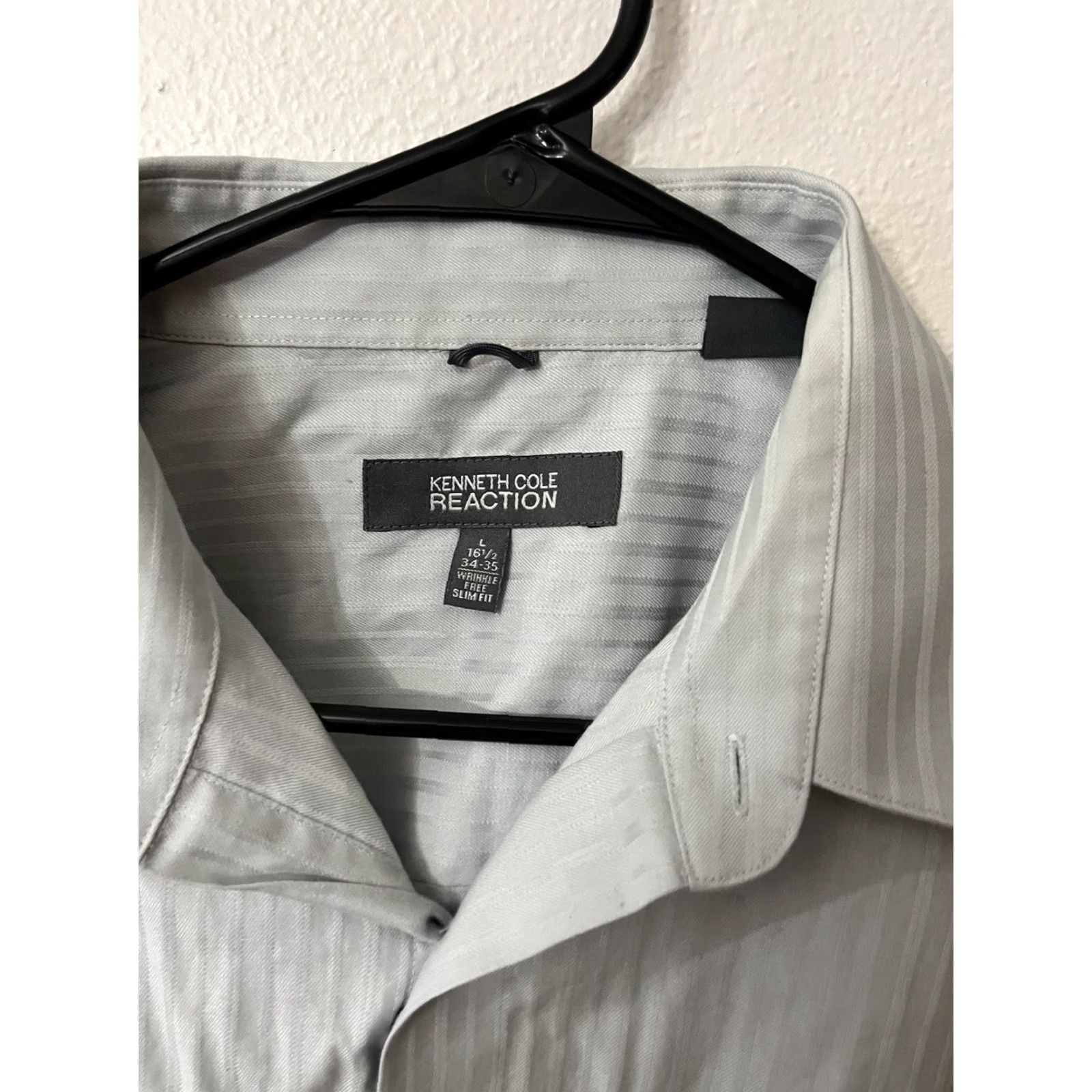 Kenneth Cole Kenneth Cole New York Mens Regular Fit Long Sleeve Shirt Gray Solid 16.5 in 100% Cotton Dress Shirt Wrinkle Free Size US L / EU 52-54 / 3 - 3 Thumbnail