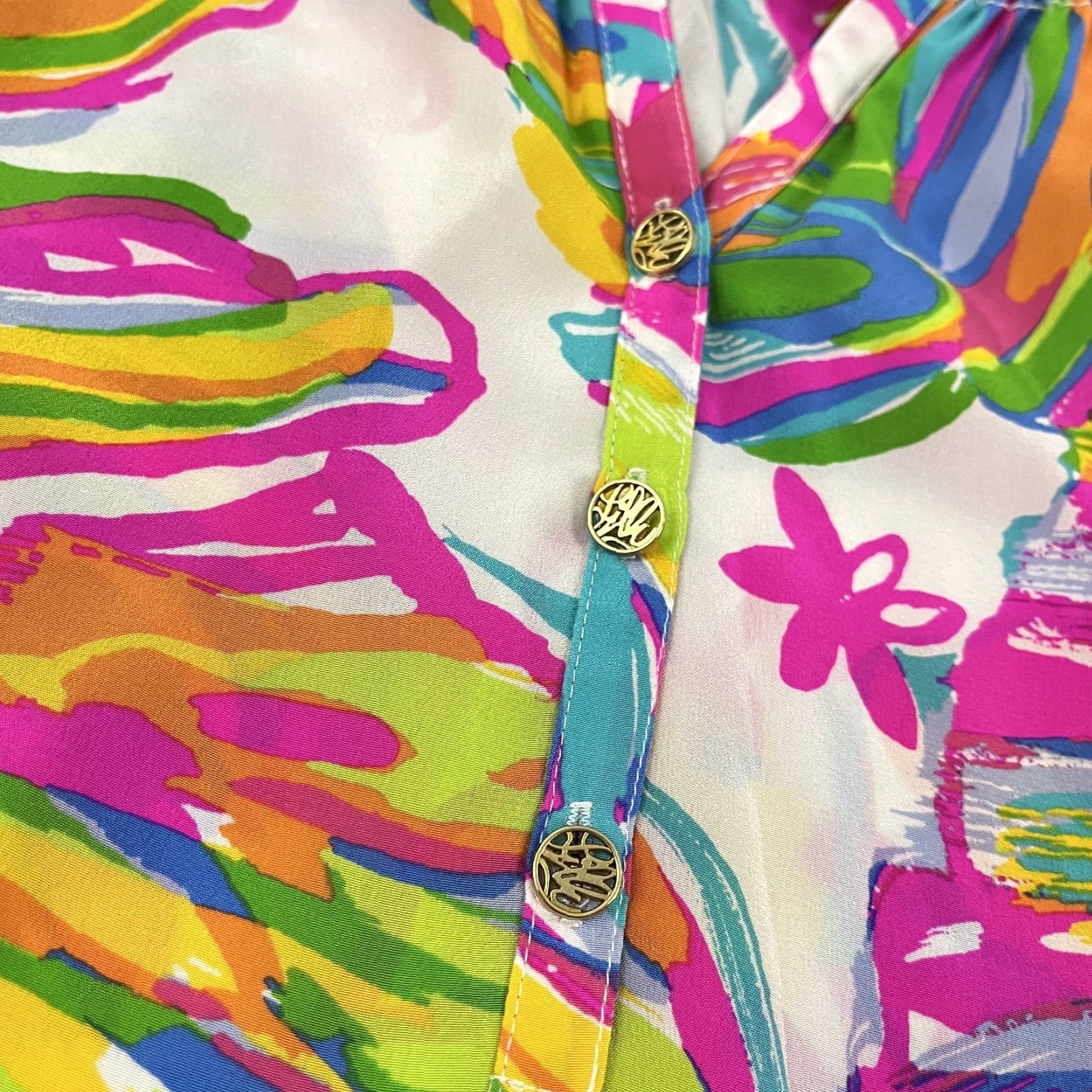 Lilly Pulitzer VINTAGE Lilly Pulitzer Elsa Silk Blouse Women XS Floral Casual Summer Beach Top Size XS / US 0-2 / IT 36-38 - 7 Thumbnail