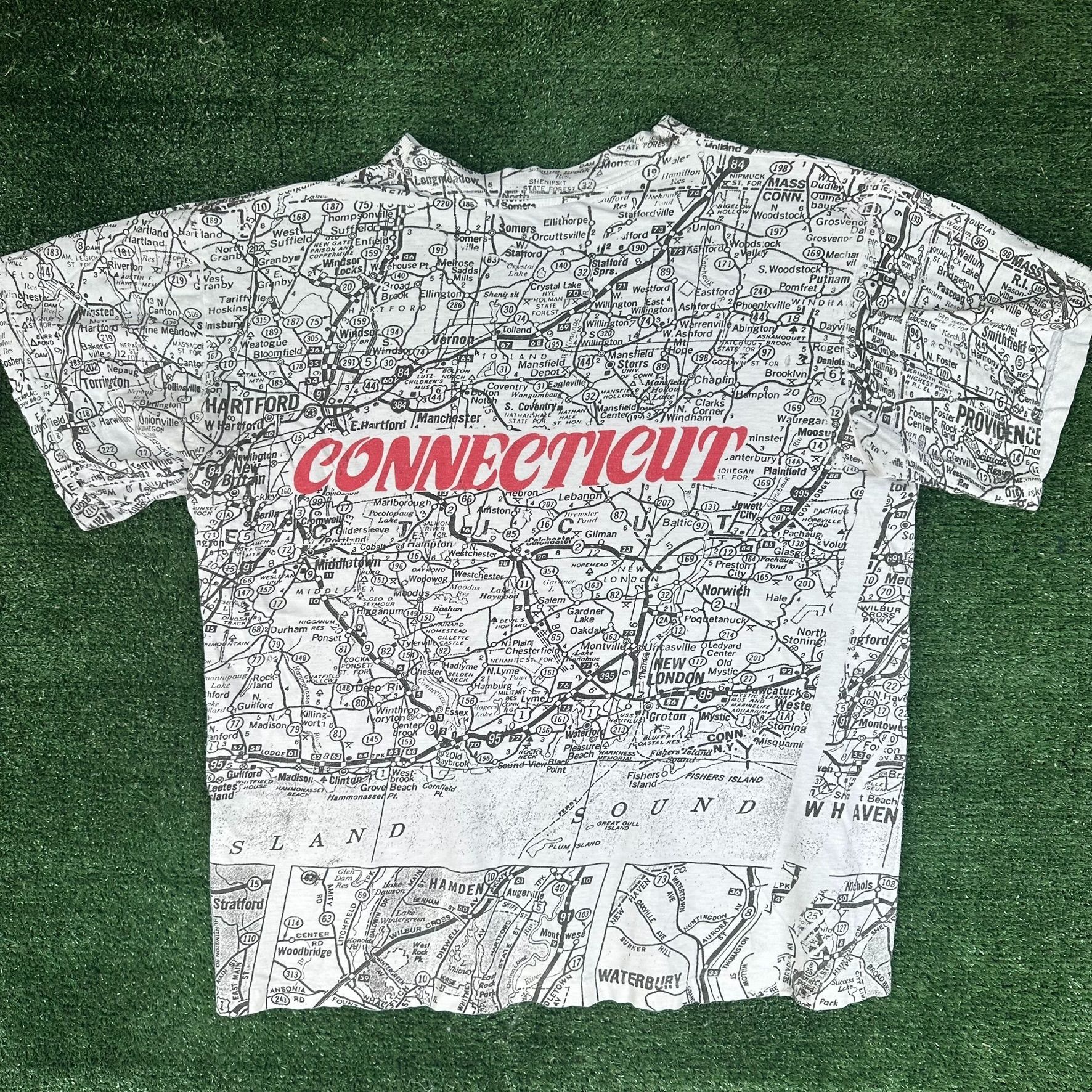 Vintage Vintage 90s Connecticut Road Map AOP T-Shirt White L Single Size US L / EU 52-54 / 3 - 8 Thumbnail