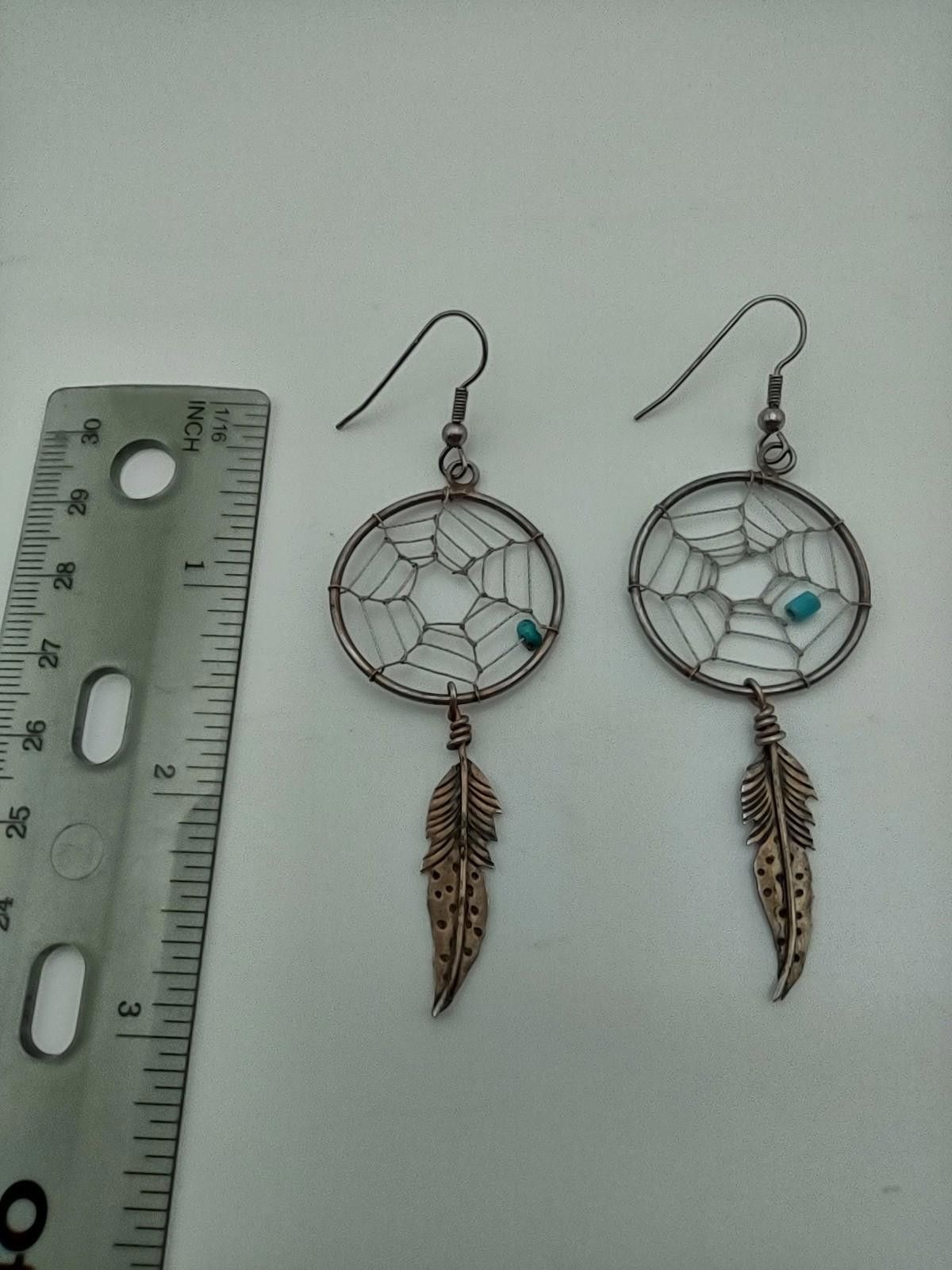 The Unbranded Brand Vintage 925 Sterling Dreamcatcher Feather Earrings Size ONE SIZE - 3 Thumbnail