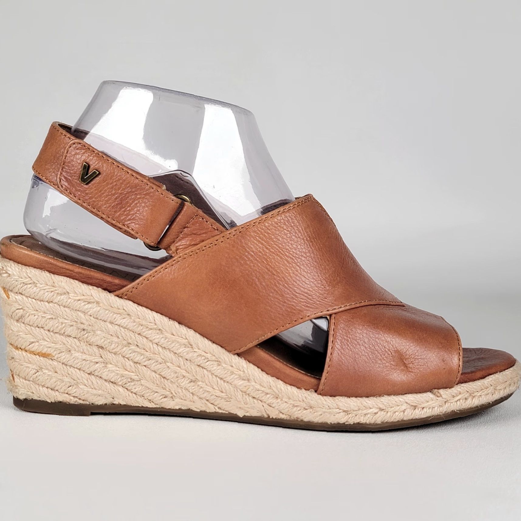 Vintage American Eagle Women Brown Leather Sandal Wedge Heel Strappy Espadrilles Size 8M Size US 8 / IT 38 - 4 Thumbnail