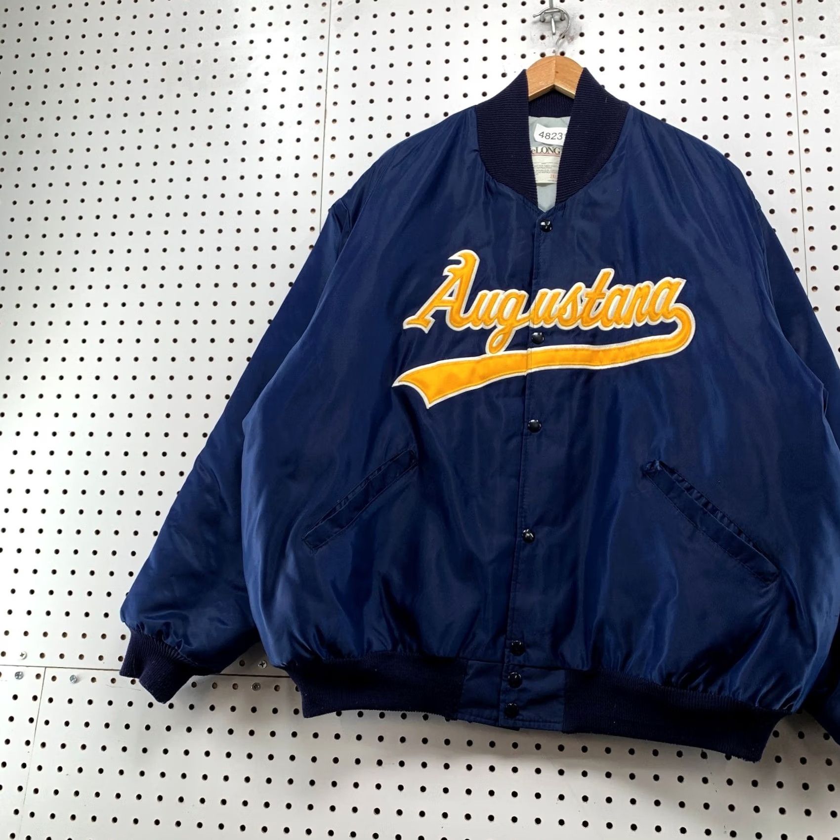 Vintage VINTAGE Augustana Bomber Jacket Mens 2XL Blue DeLONG Snap Embroidered 80s Satin Size US XXL / EU 58 / 5 - 4 Thumbnail