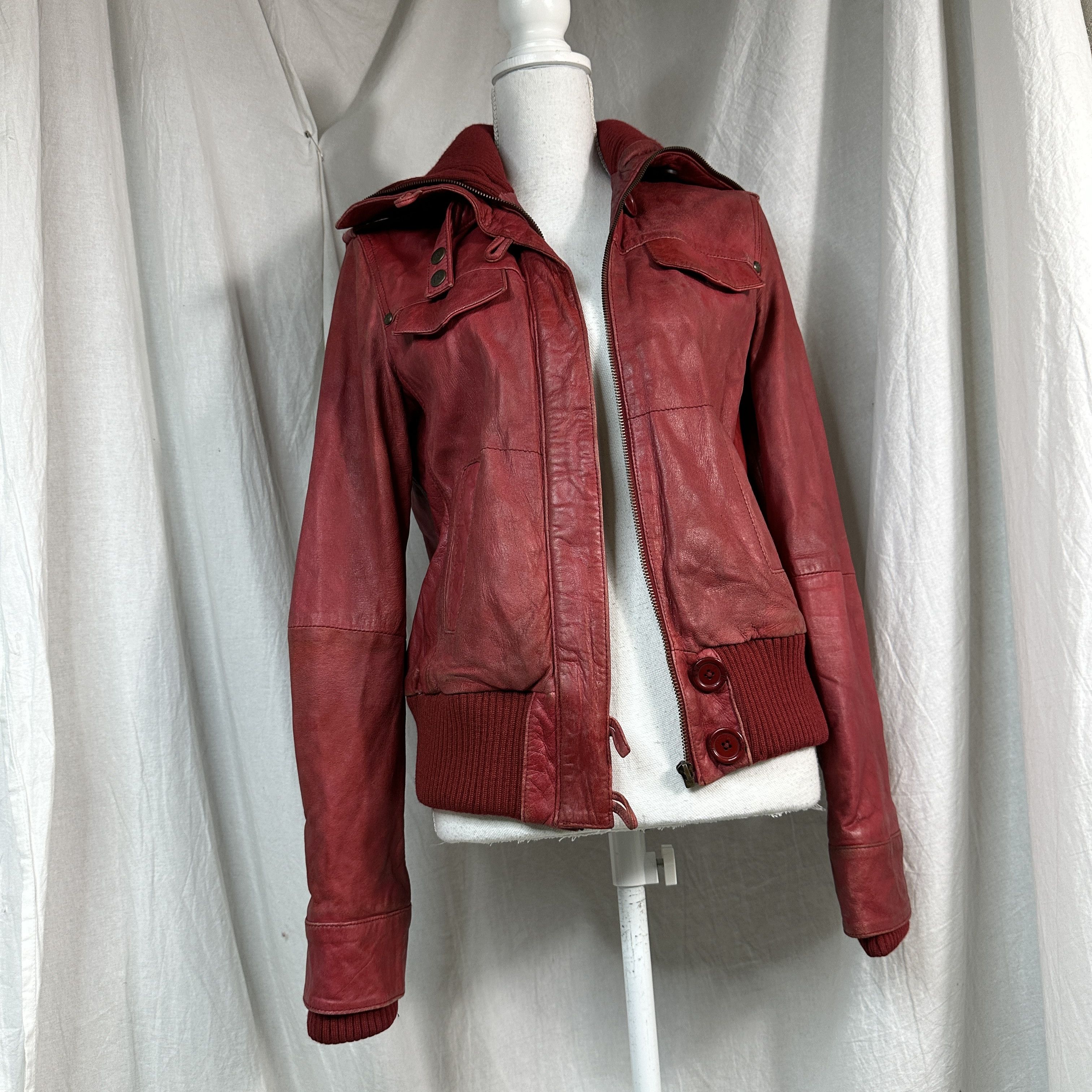 Vintage Vintage Leather Biker Jacket Cherry red Size M / US 6-8 / IT 42-44 - 2 Thumbnail