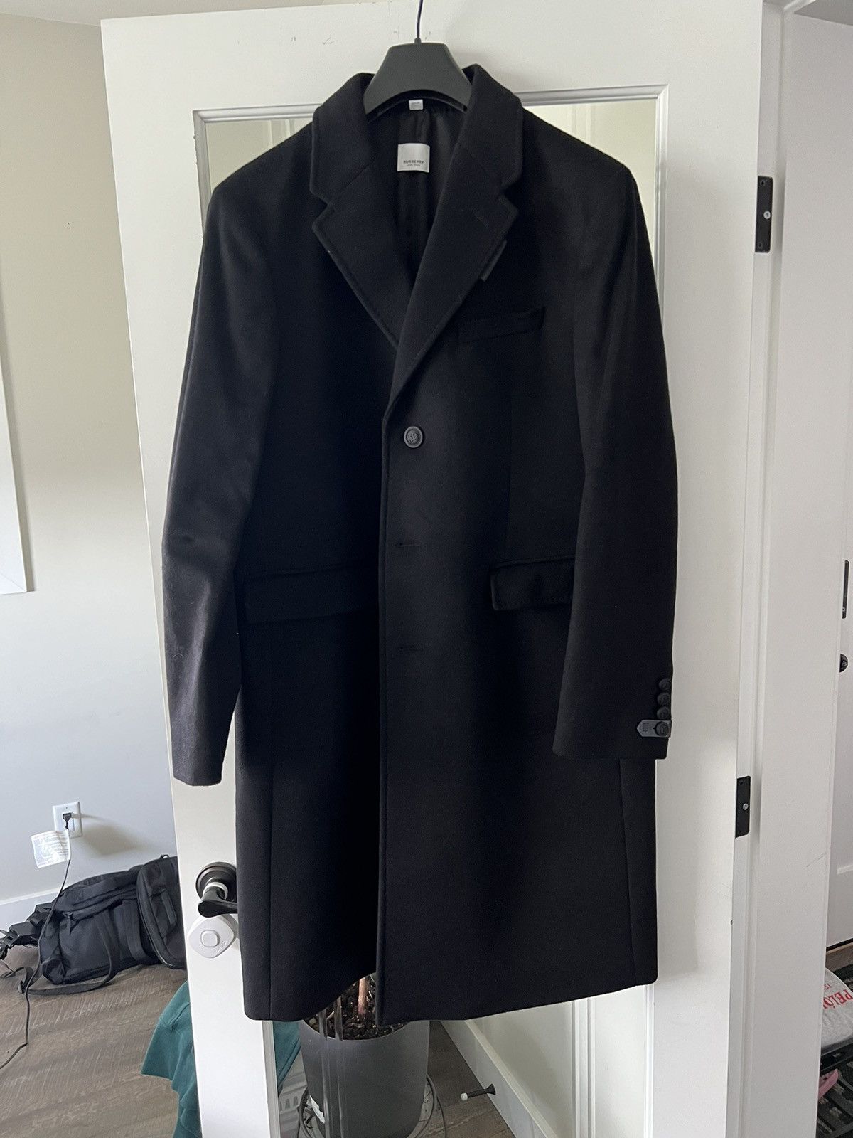 image of Burberry Black Overcoat, Men's (Size Large)