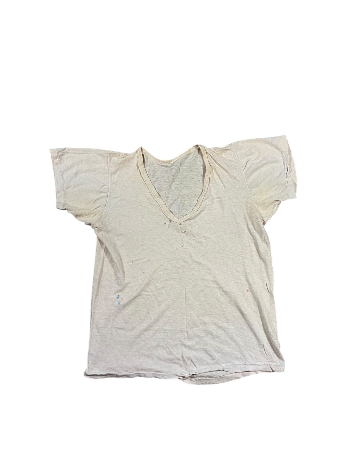 Vintage Vintage 70s Dirty White V Neck T Shirt Size S / US 4 / IT 40 - 1 Thumbnail