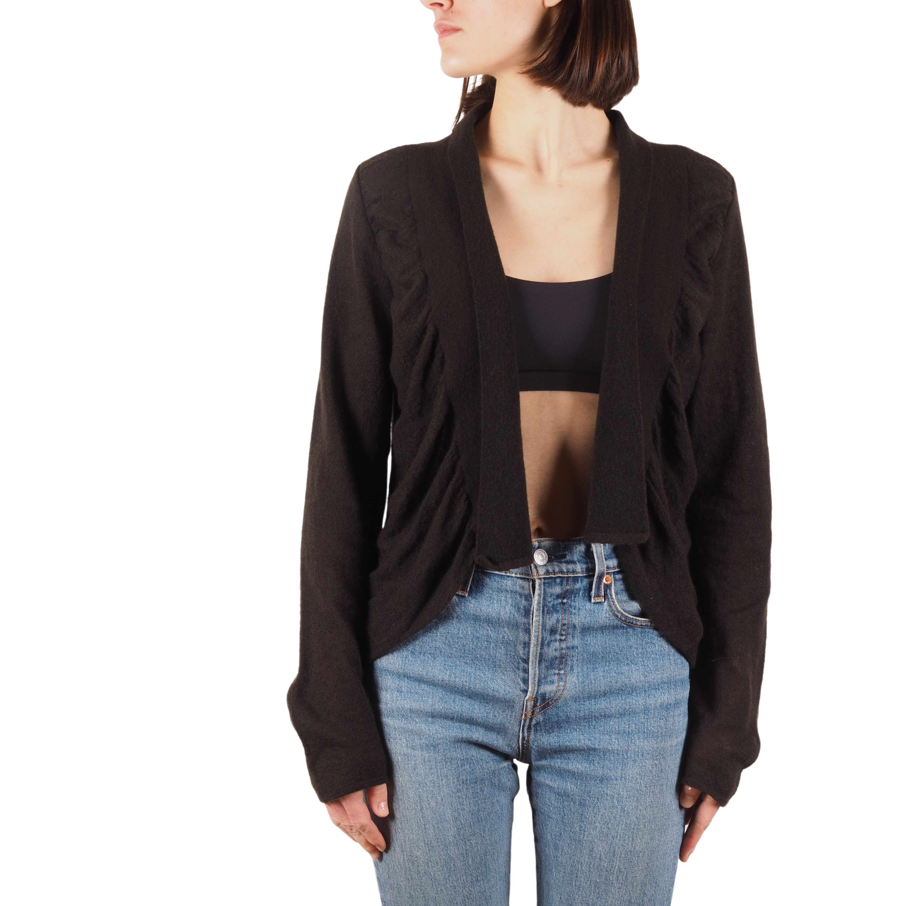 Sarah Pacini Brown Wool Alpaca Sweater Cape Open Cardigan