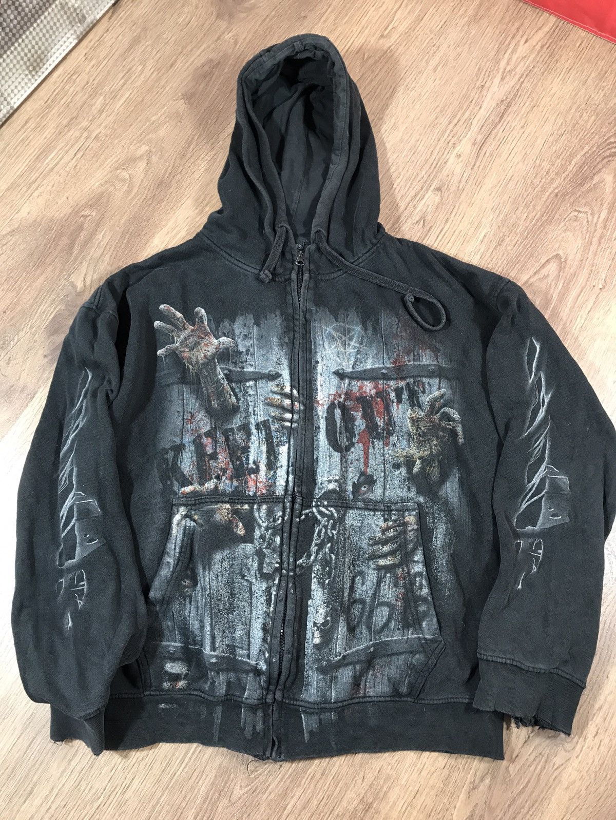 Vintage Vintage Distressed Spiral Zip Hoodie Size L-XL Size US XL / EU 56 / 4 - 10 Thumbnail