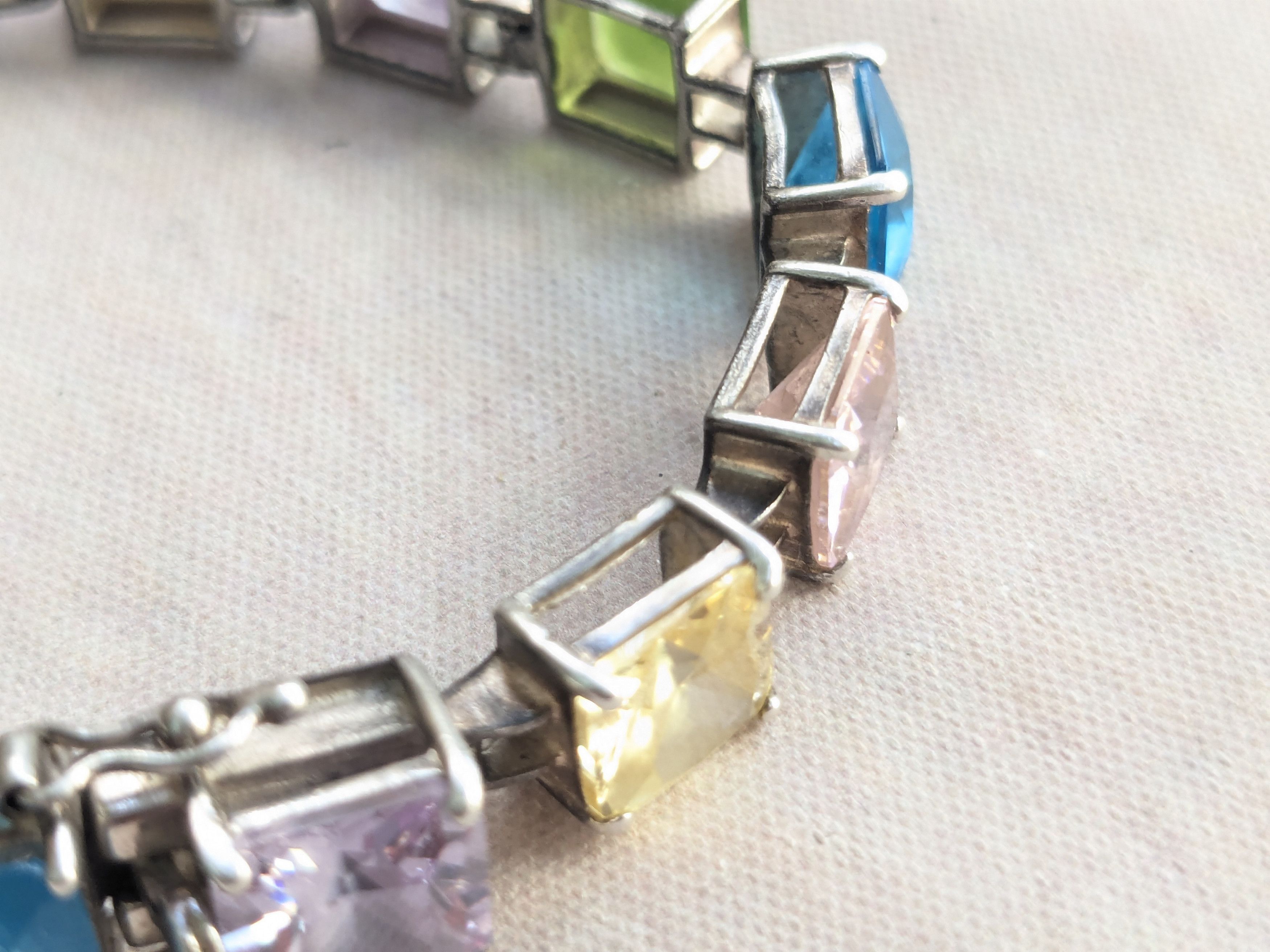Sterling Silver Sterling Silver Tennis Bracelet Rainbow Square 7.5" Y2K Size ONE SIZE - 7 Thumbnail