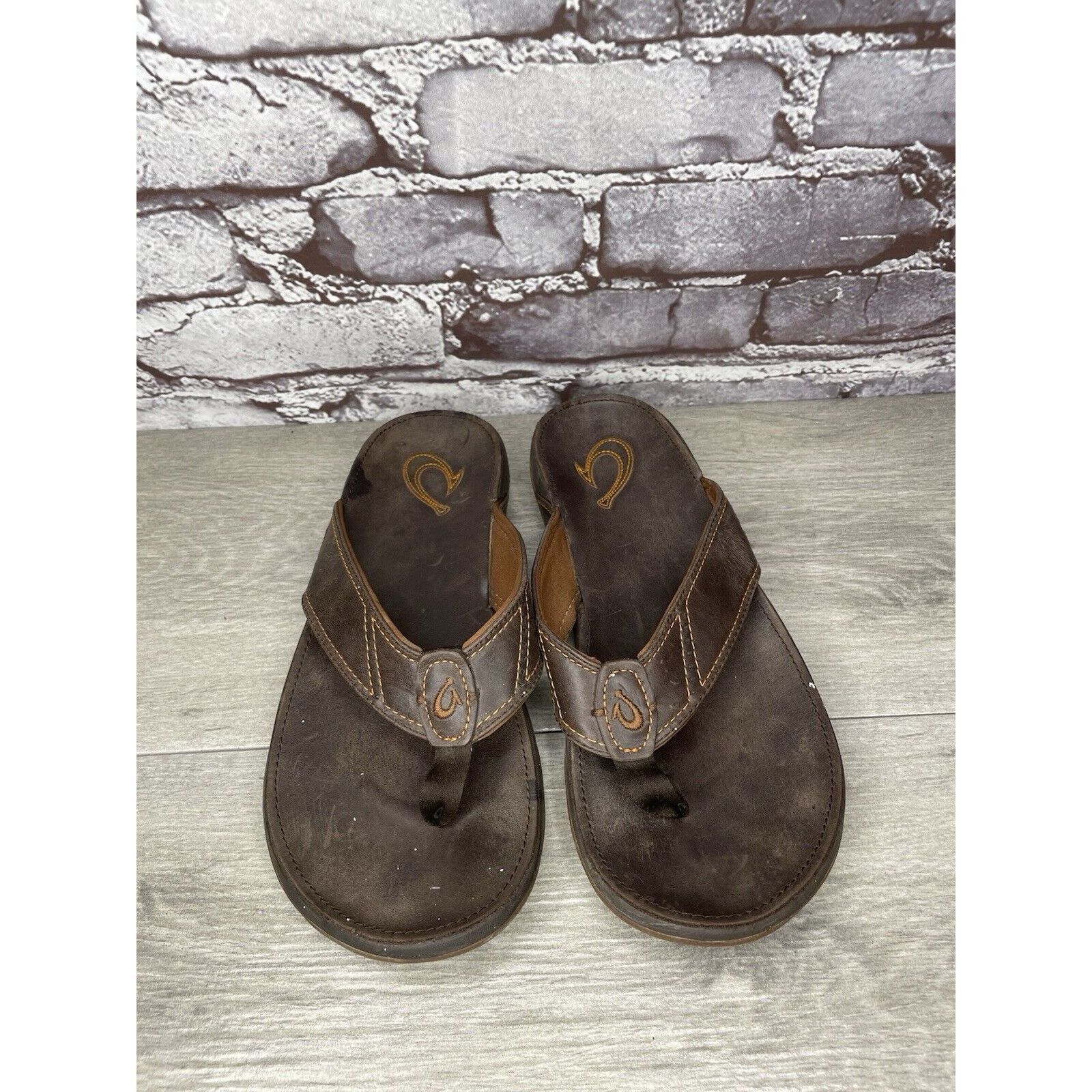 Olukai Olukai Nui-M Brown Leather Flip Flops Beach Sandals Men Sz 9 Size US 9 / EU 42 - 12 Thumbnail