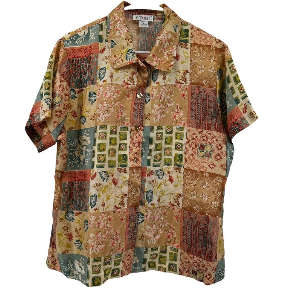 Other VTG Stunt Patchwork Silk Button Down Shirt Floral Brown L Size L / US 10 / IT 46 - 1 Thumbnail