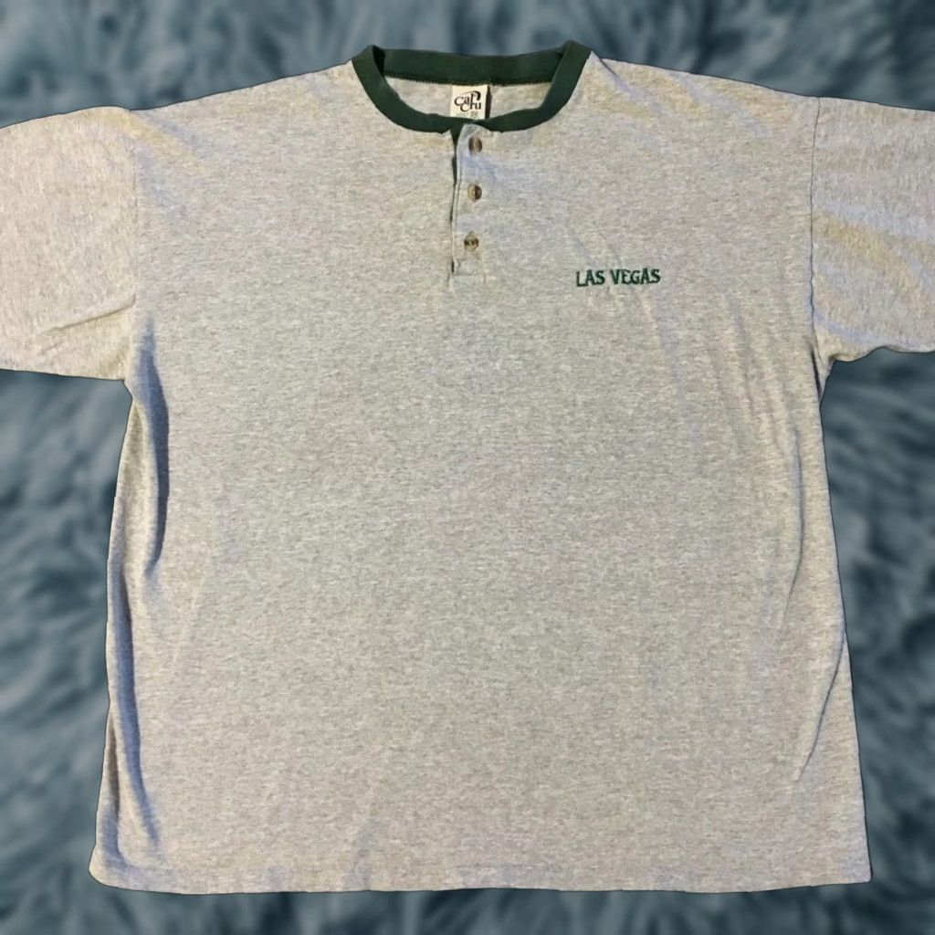 Vintage VINTAGE Las Vegas Henley Shirt 2XL Gray USA Cal Cru 90s Strip Poker Casino Single Stitch Mens Size US XXL / EU 58 / 5 - 1 Thumbnail