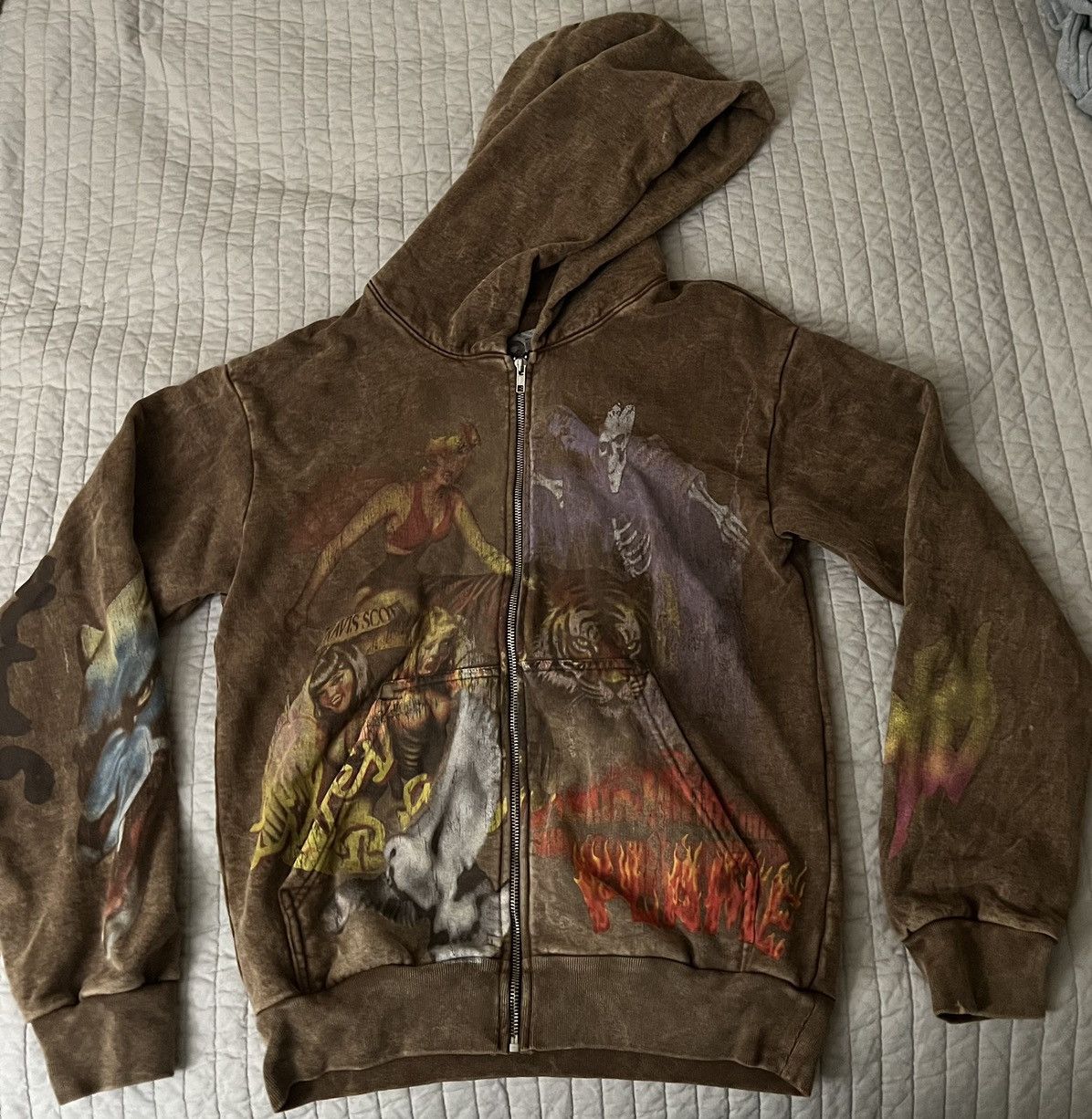 image of Travis Scott Circus Maximus Tour Brown Zip Up Hoodie, Men's (Size Small)