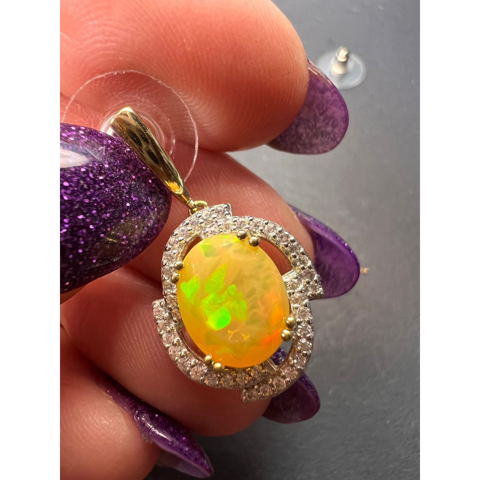 Other 10k gold Ethiopian opal and white zircon earrings Size ONE SIZE - 4 Thumbnail