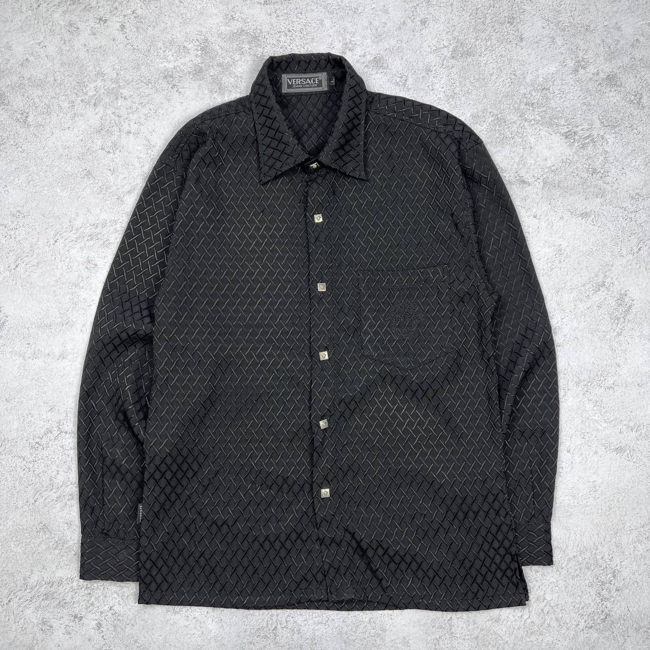 Versace Jeans Couture VINTAGE Versace Designer Long Sleeve Shirt Black Woven Print Size US L / EU 52-54 / 3 - 1 Thumbnail