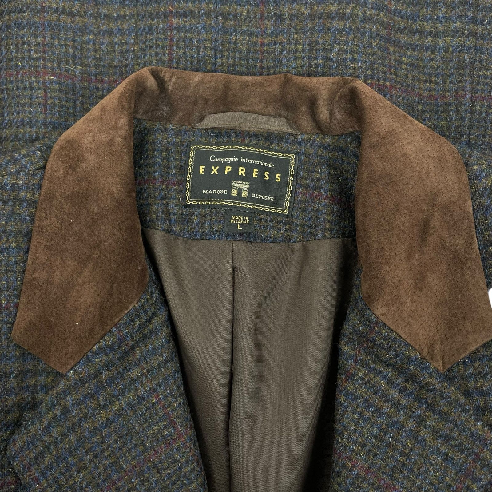 Express Express Suede Collar Wool Plaid Blazer Jacket Suede Size L Size L / US 10 / IT 46 - 9 Thumbnail