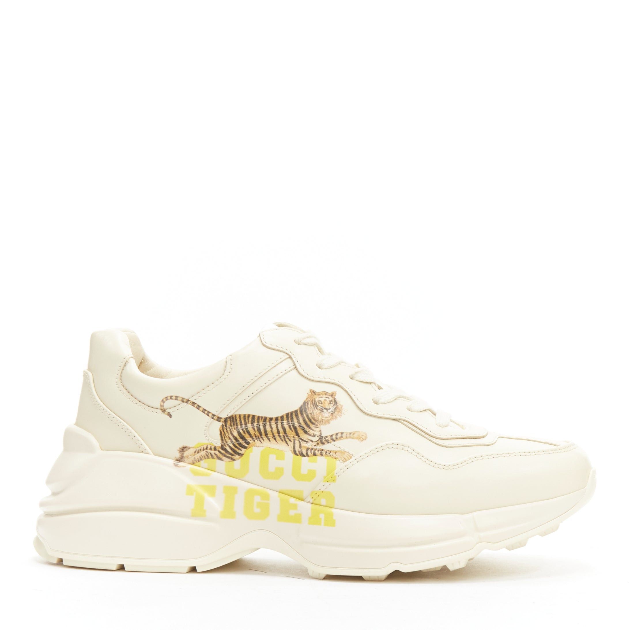 Gucci GUCCI Rhyton cream Tiger print leather panelled chunky dad sneakers EU37.5 Size US 7.5 / IT 37.5 - 1 Thumbnail