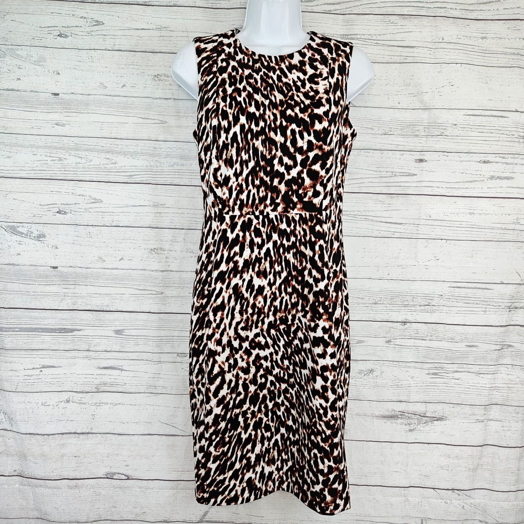 Calvin Klein Calvin Klein Womens Dress Sz 4 Black White Animal Print Sleeveless Sheath Knee Length Multicolor Size S / US 4 / IT 40 - 2 Thumbnail