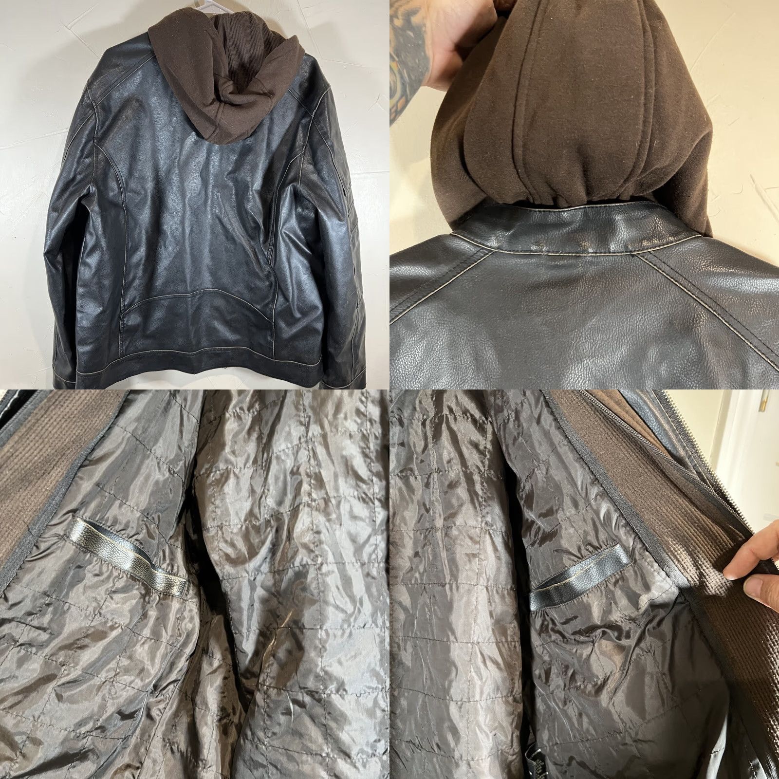 Vintage Black Rivet Jacket Motorcycle Jacket Removable Hood L Mens Black Polyester Full Zip Insulated Mid-Length Vintage No Size US L / EU 52-54 / 3 - 8 Thumbnail