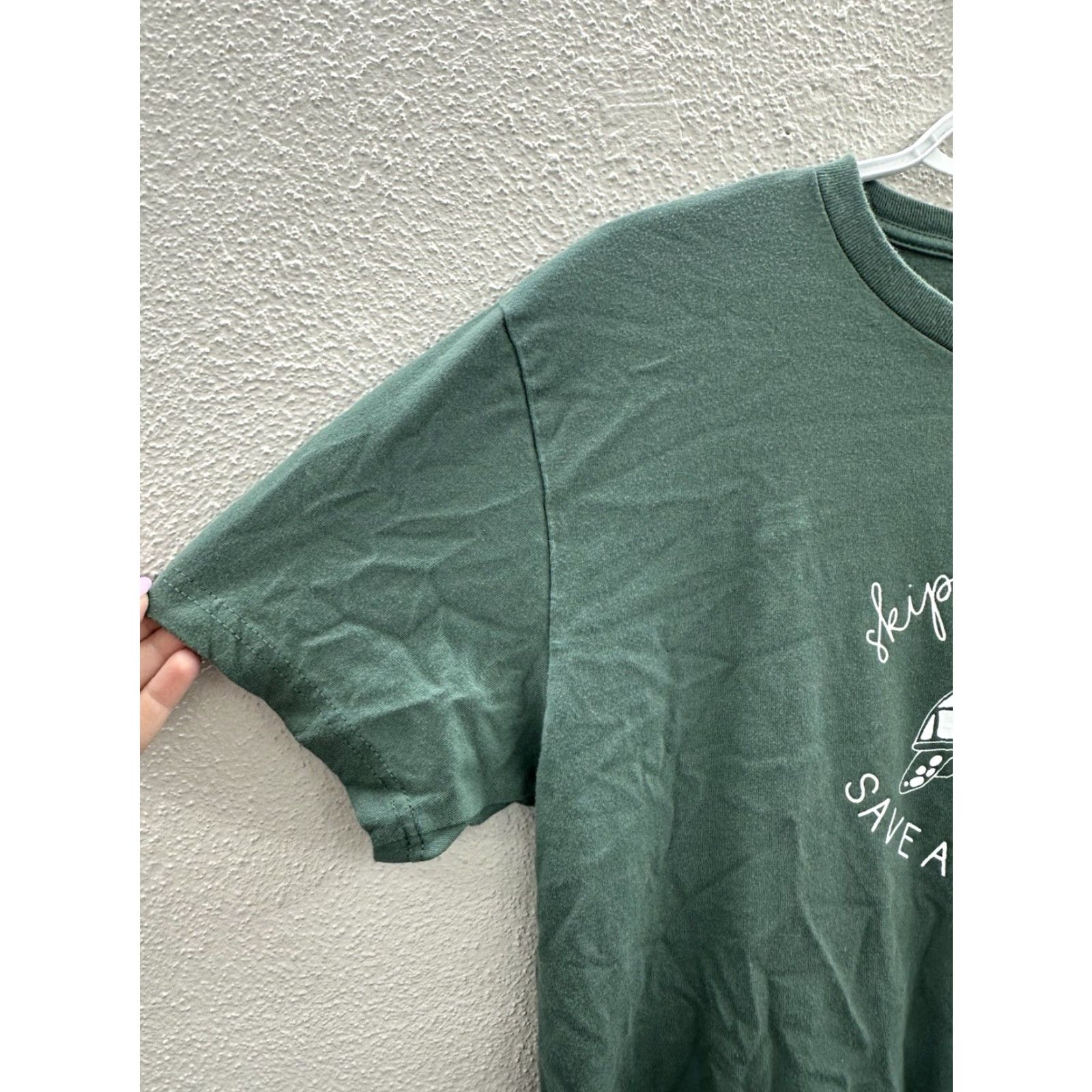 Next Level Next Level Womens T-Shirt Medium Save the Turtle Green Graphic Tee Short Sleeve Catfish? Size M / US 6-8 / IT 42-44 - 2 Thumbnail