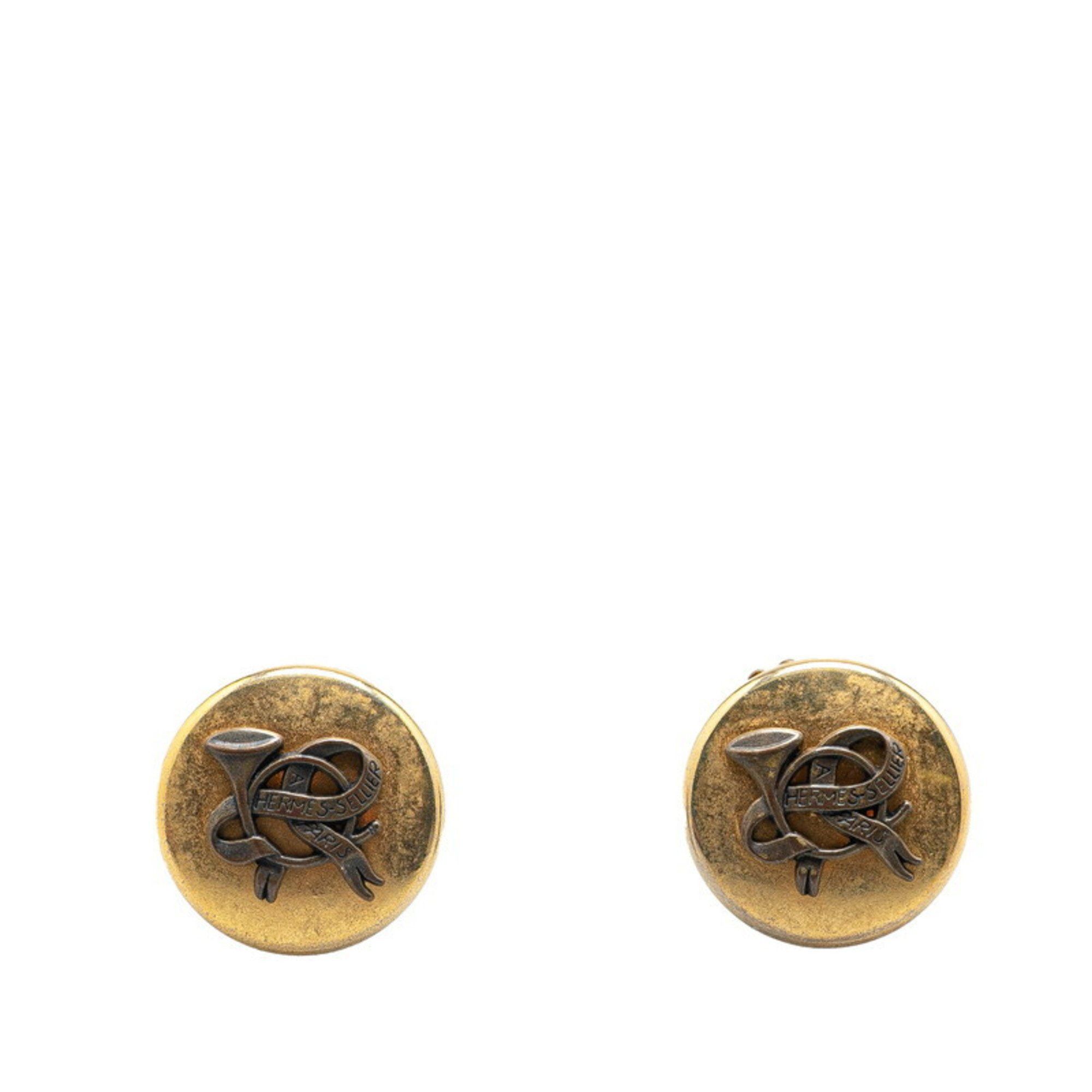 Hermes Hermes Trumpet Ribbon Motif Earrings Gold Plated Women's HERMES Size ONE SIZE - 1 Thumbnail
