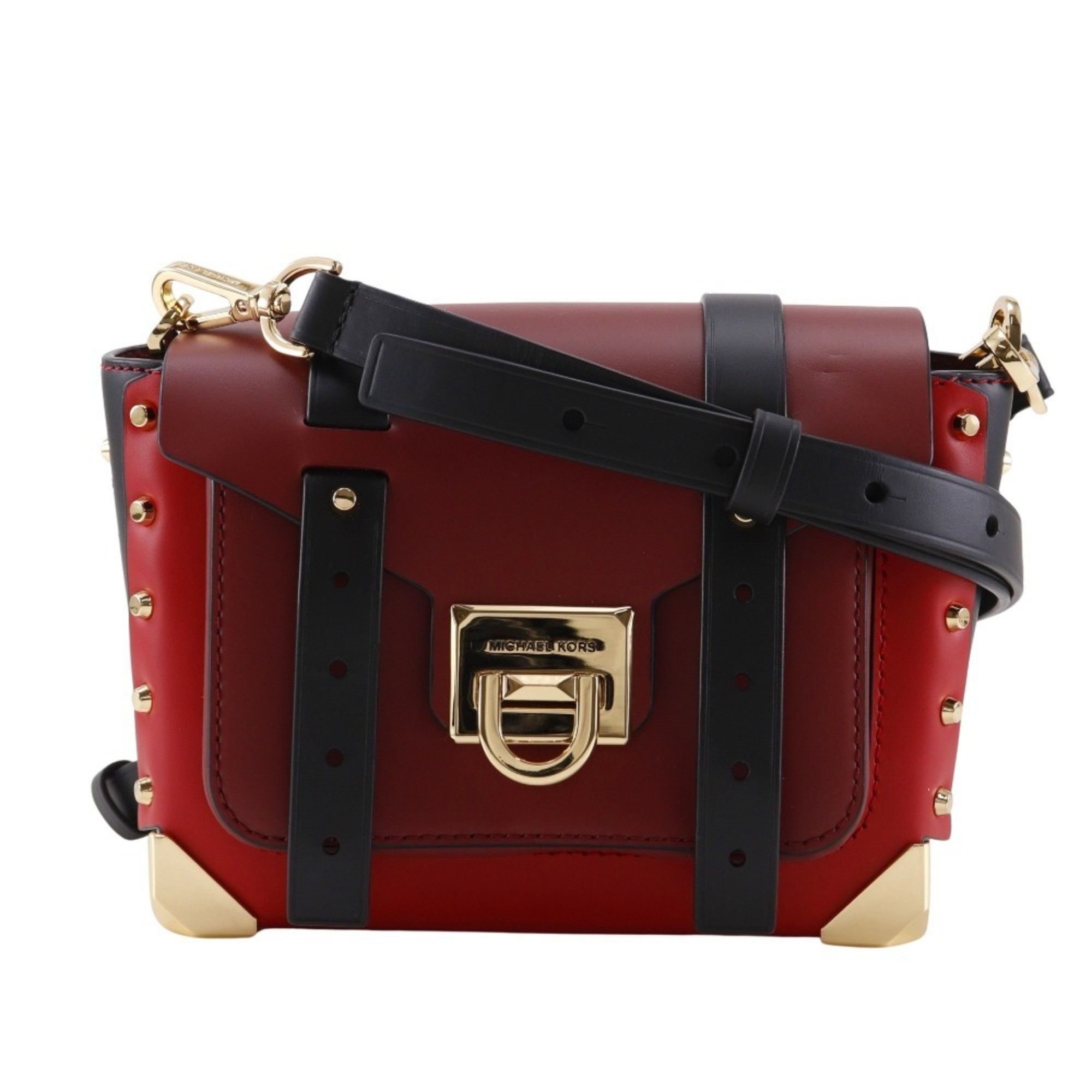 Michael Kors Michael Kors Manhattan Small Shoulder Bag, Studded Colorblock Leather, Red Flap, Women's Size ONE SIZE - 1 Thumbnail