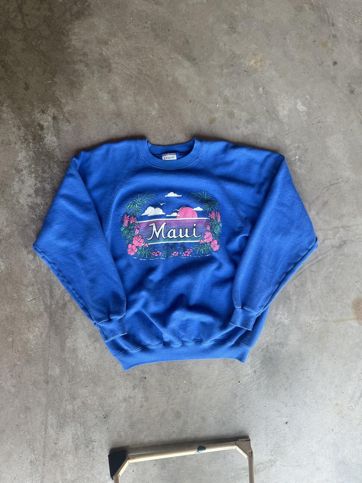 Hanes Vintage 90s Maui Hawaii Tropical Graphic Crewneck Blue Size US XL / EU 56 / 4 - 1 Thumbnail