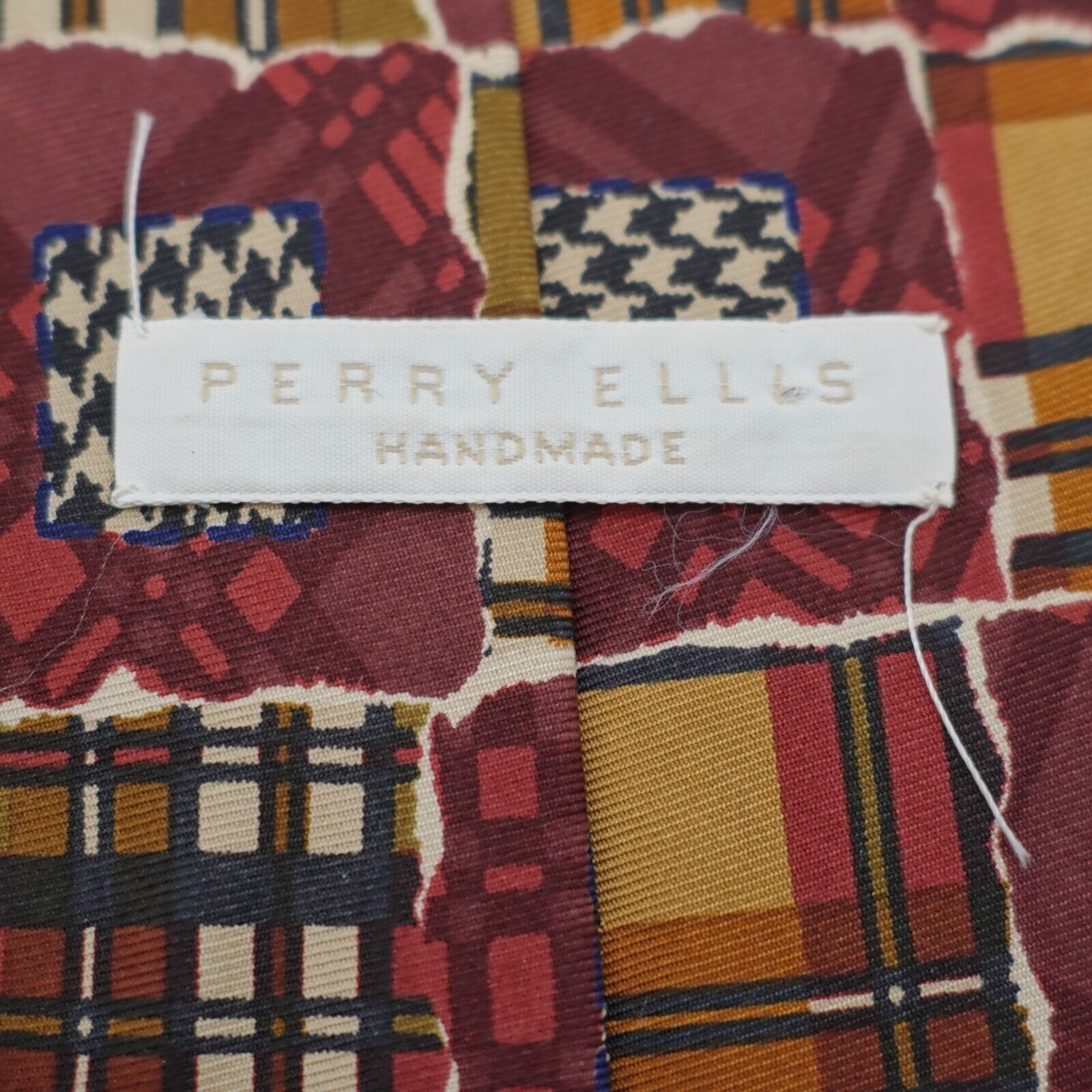 Perry Ellis Perry Ellis Handmade Red Yellow Patchwork Plaid Wide Print S Size ONE SIZE - 3 Thumbnail