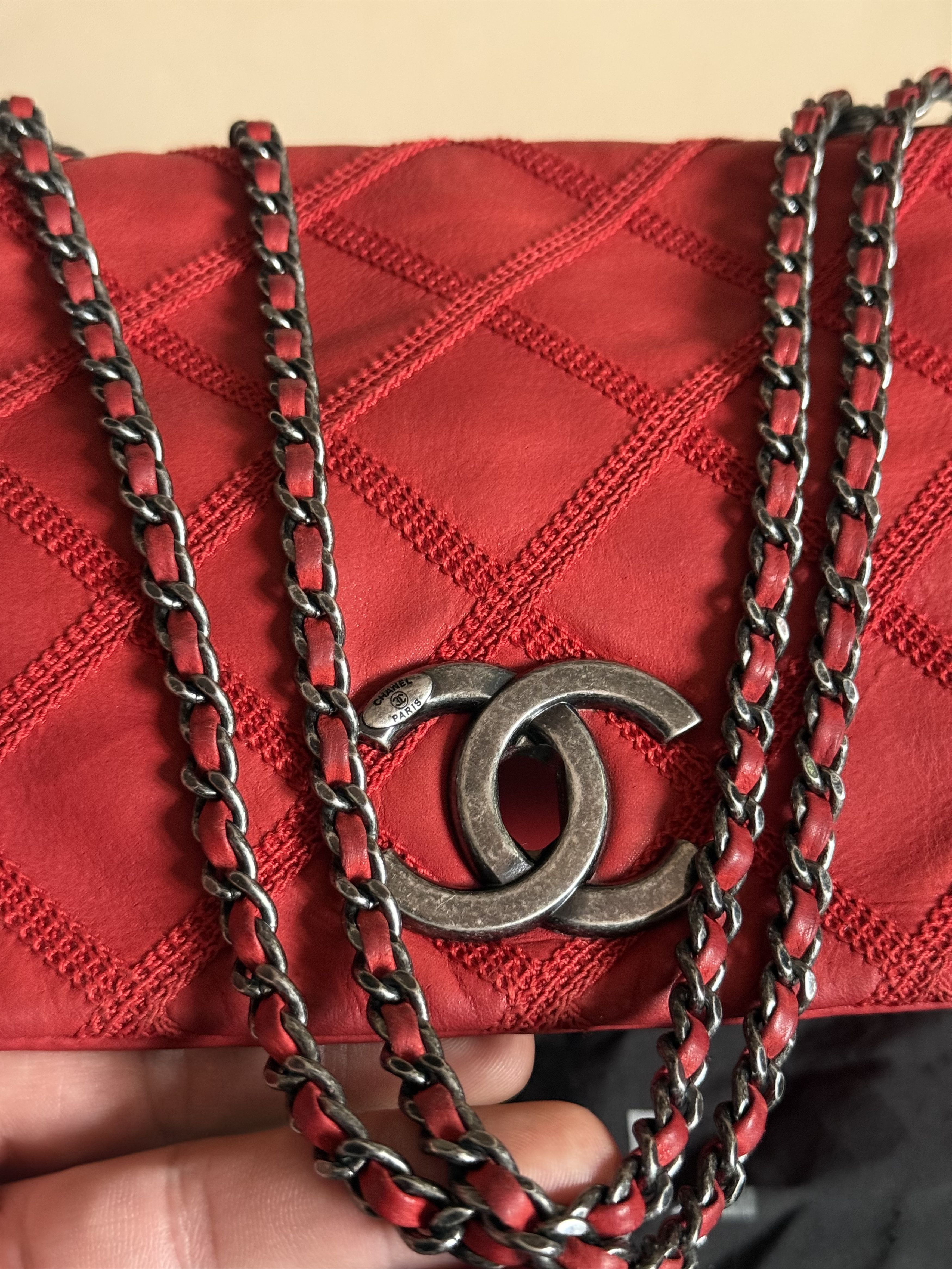 Chanel CHANEL Diamond Stitch Quilted Chain Flap Bag Red Calfskin Size ONE SIZE - 22 Thumbnail