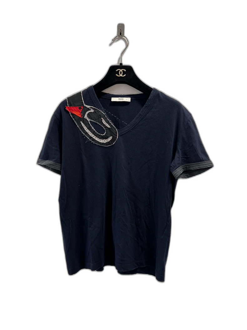 プラダVネックTシャツ Prada Deep Blue Women's V-Neck Short Sleeve T