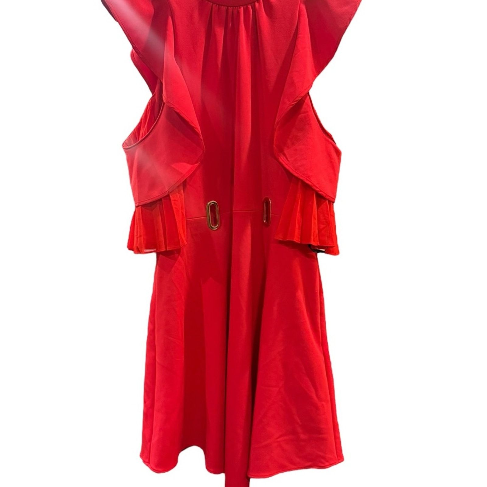 Self-Portrait Self-Portrait Asymmetrical Jersey Red Ruffled Sleeve Dress 4 Size S / US 4 / IT 40 - 2 Thumbnail