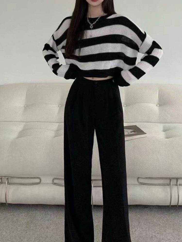 Japanese Brand × Vintage Y2K Vtg Design Cropped Sweater Knitted Stripe Grunge Ladies Size M / US 6-8 / IT 42-44 - 3 Thumbnail