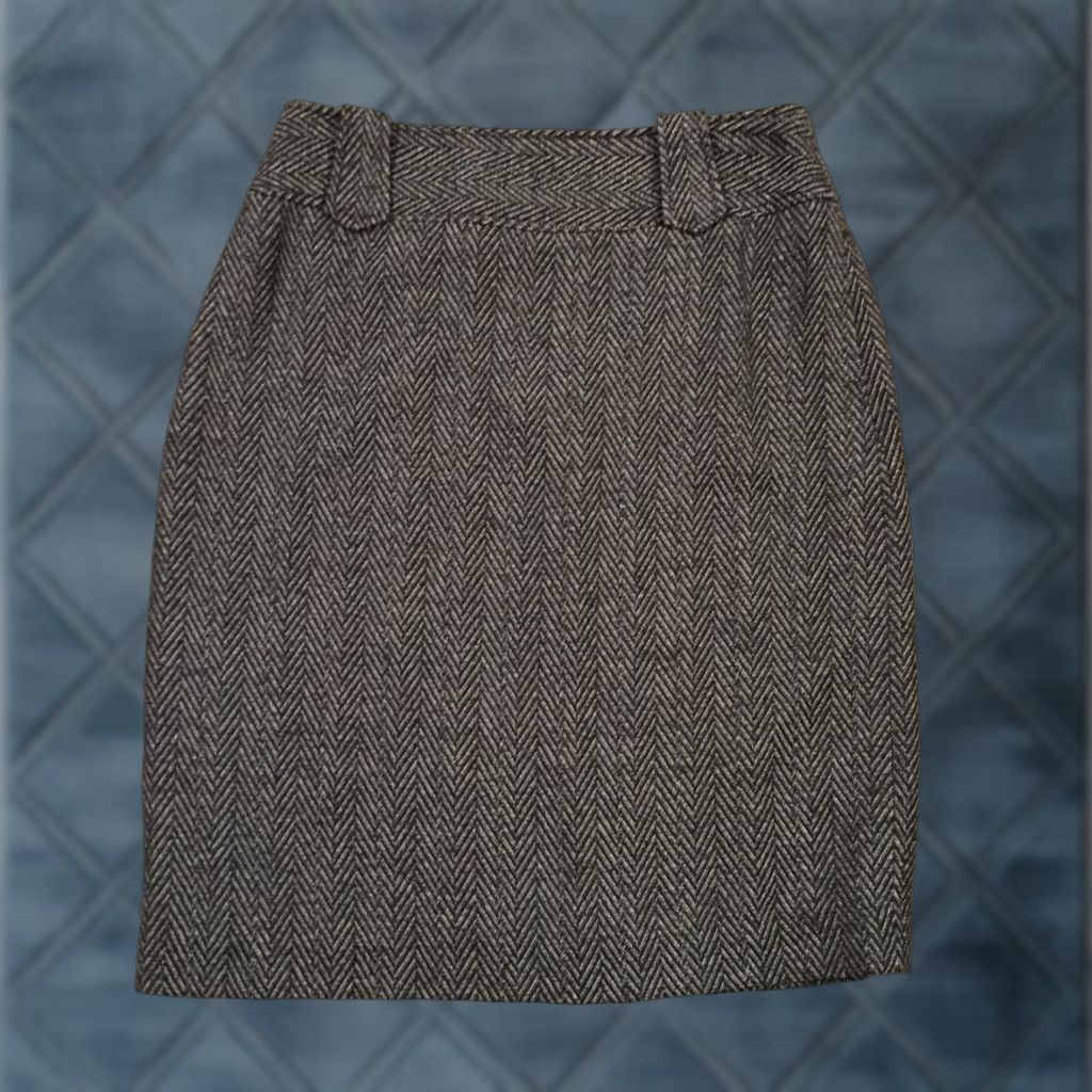 Vintage B. Moss Skirt Gray Herringbone Knee Length Lined Slit Zip Size 2 Pencil Women's Regular Vintage No Size 26" / US 2 / IT 38 - 1 Thumbnail