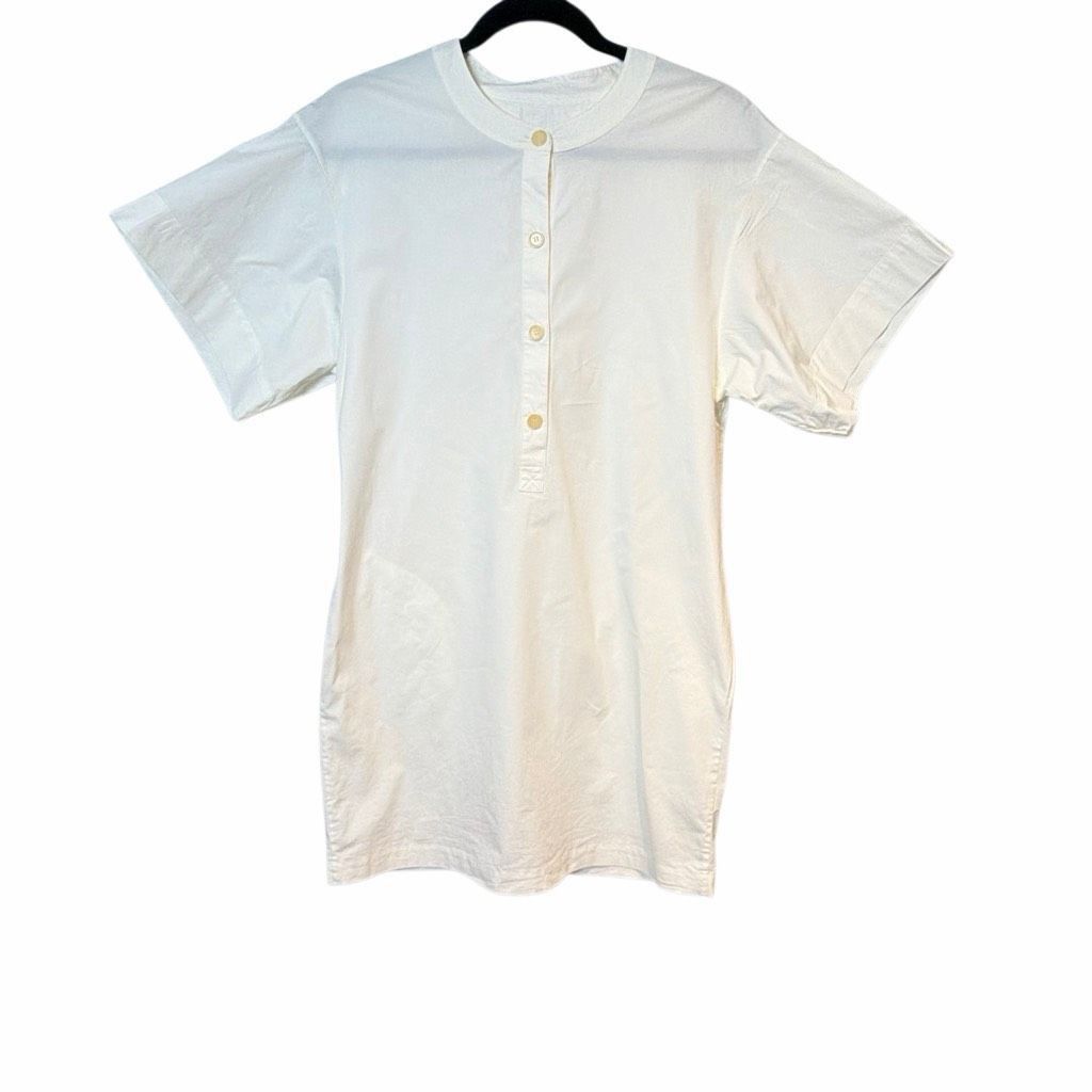 Theory Theory Cuffed Shift Shirt Dress White Cotton Blend 4 (064) Size S / US 4 / IT 40 - 7 Thumbnail