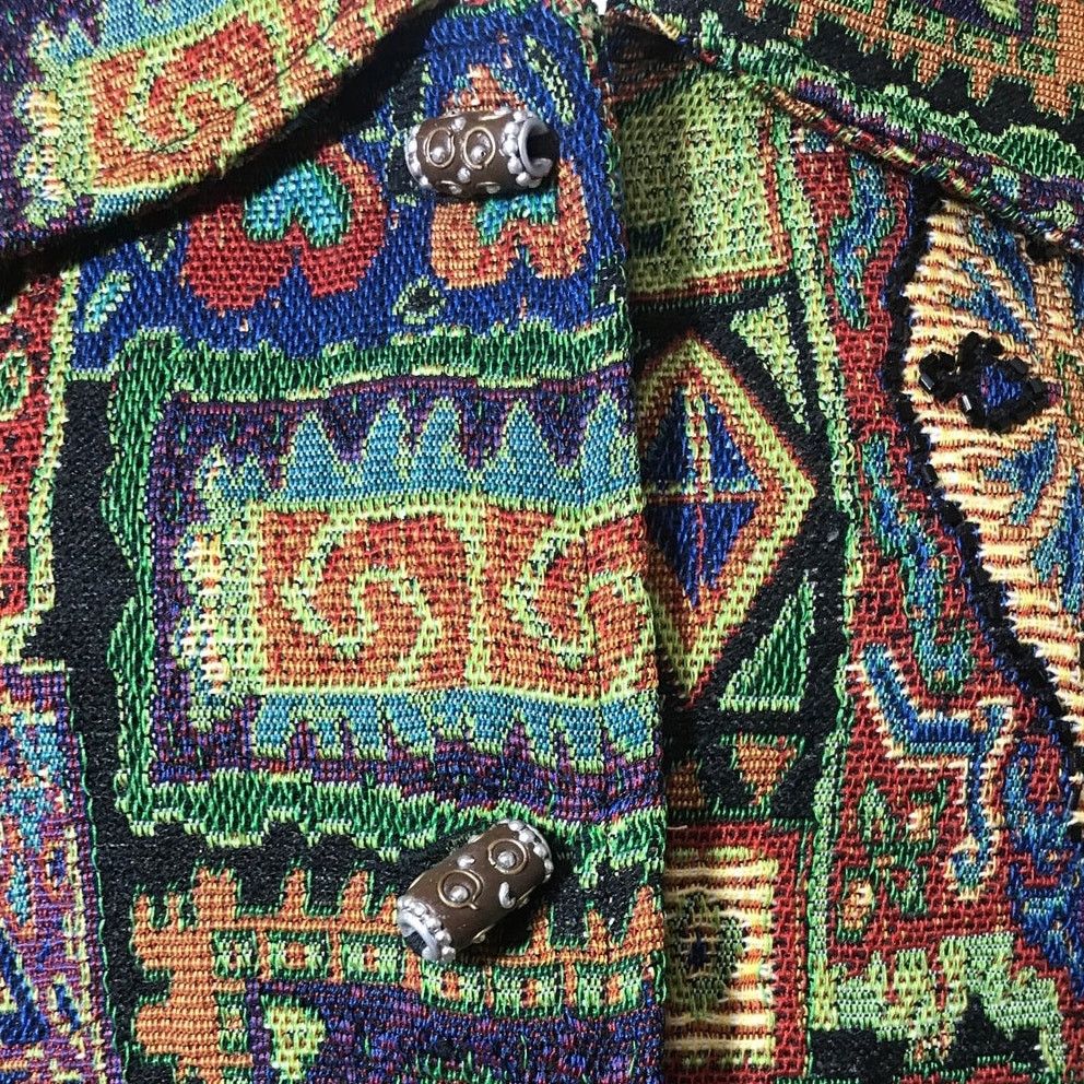 Other White Stag Vintage 90s Beaded Tapestry Boho Blazer 18W/20W Size XXL / US 16-18 / IT 52-54 - 3 Thumbnail
