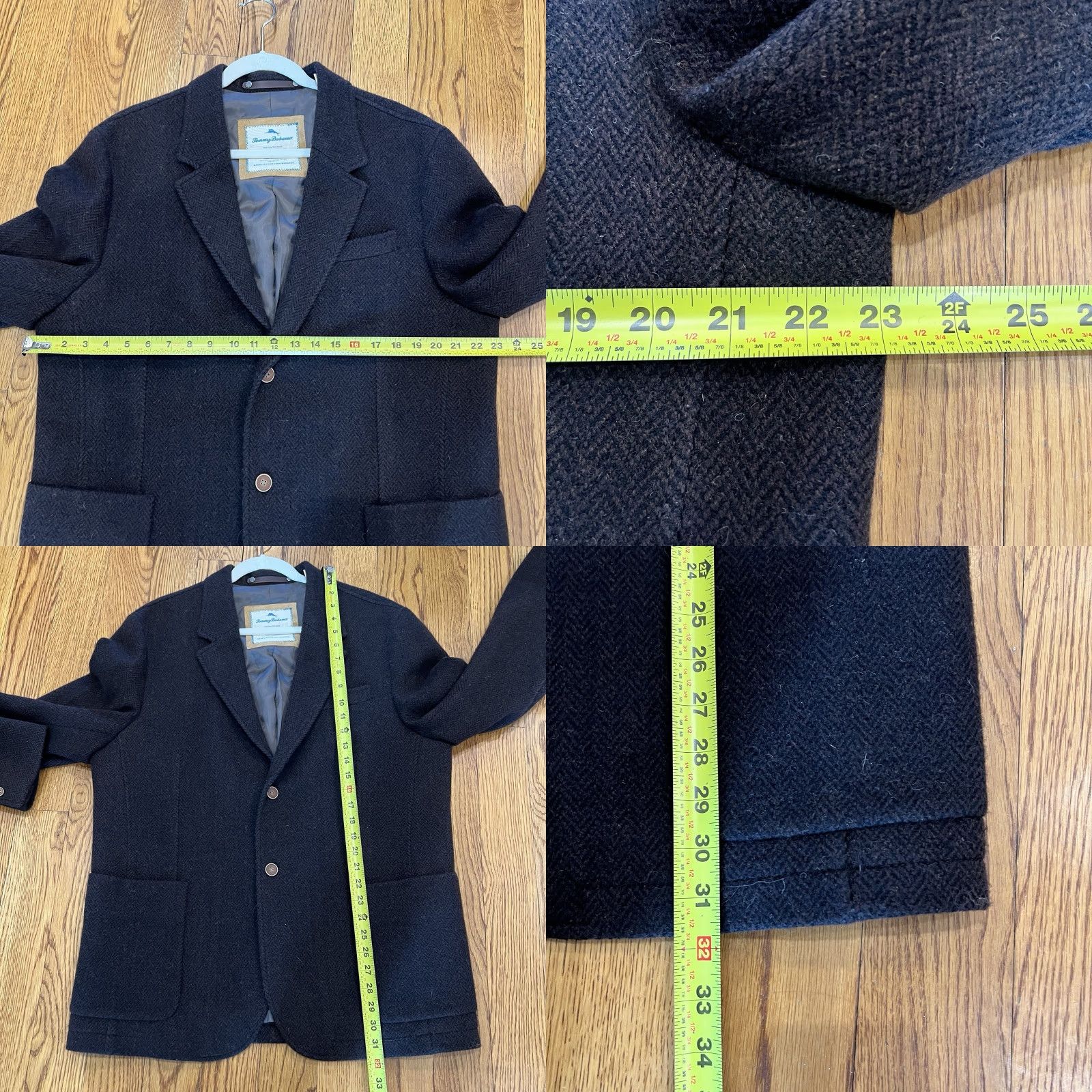 Tommy Bahama Tommy Bahama Mens Brown Wool Herringbone Blazer Sport Coat L Regular Notch 2 Button Front Ship/Voyage Theme Mens Size 42R - 8 Thumbnail