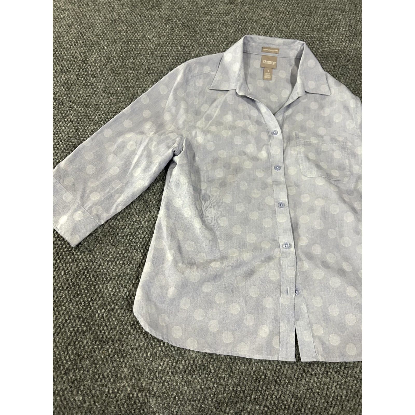 Vintage Chicos Shirt Womens 1 Blue White Polka Dot Wrinkle Resistant 3/4 Sleeve Cotton Size XS / US 0-2 / IT 36-38 - 4 Thumbnail