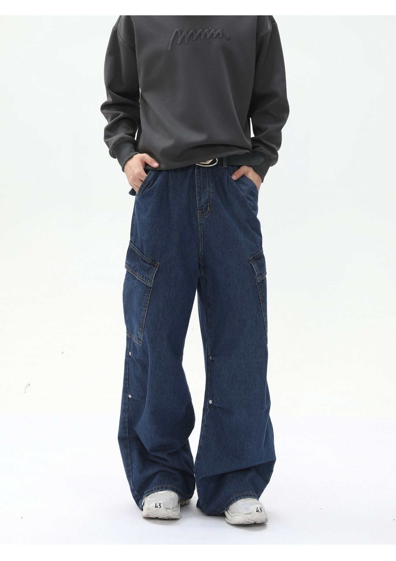 Jean High street patchwork multi-pocket wide-leg work jeans Size US 32 / EU 48 - 1 Thumbnail